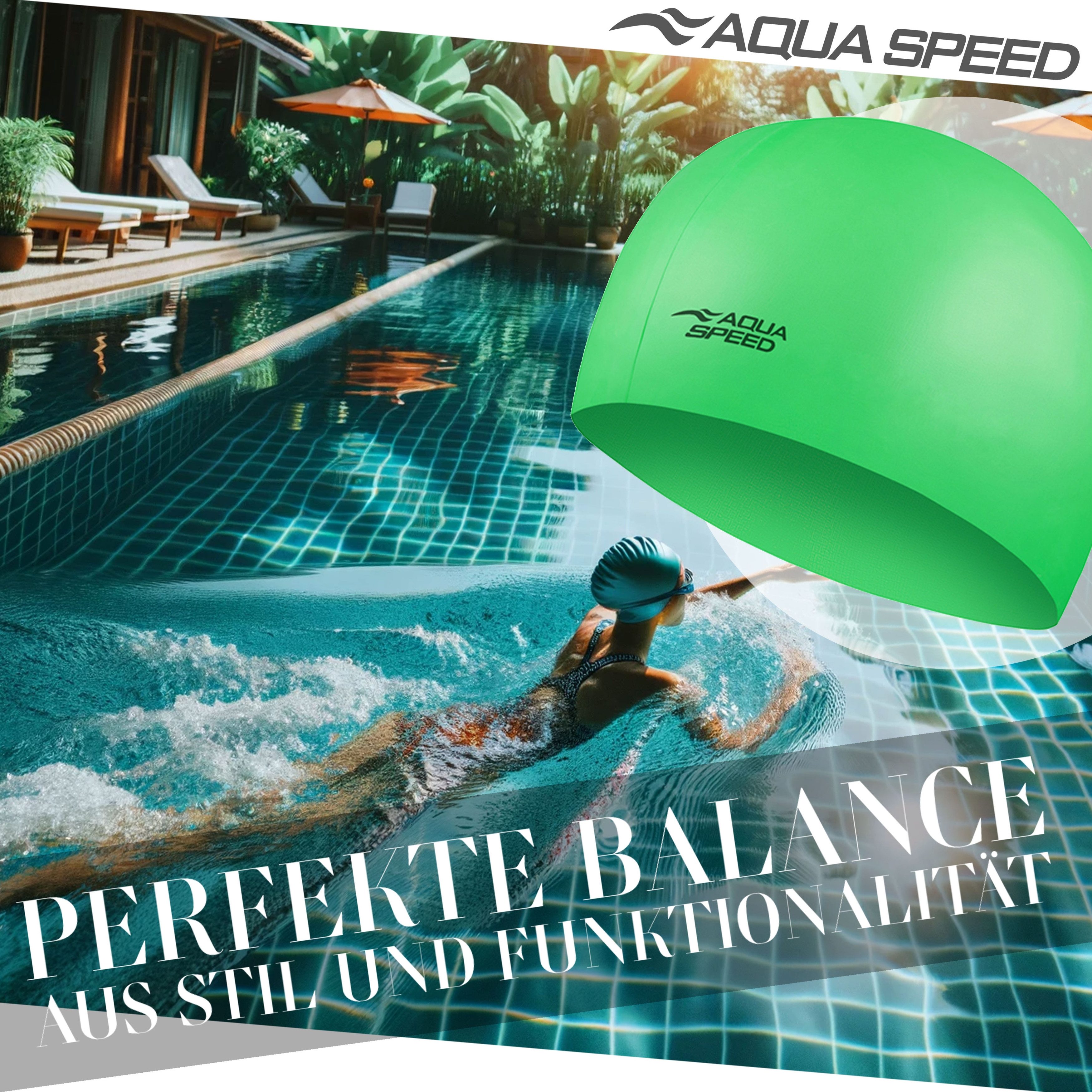 Aqua Speed Badekappe Badehaube Super-Stretch Grün Chlorresistent & dehnbar (Dehnbares Silikon – passt sich jeder Kopfform an), Chlorresistentes Material – langlebig & reißfest