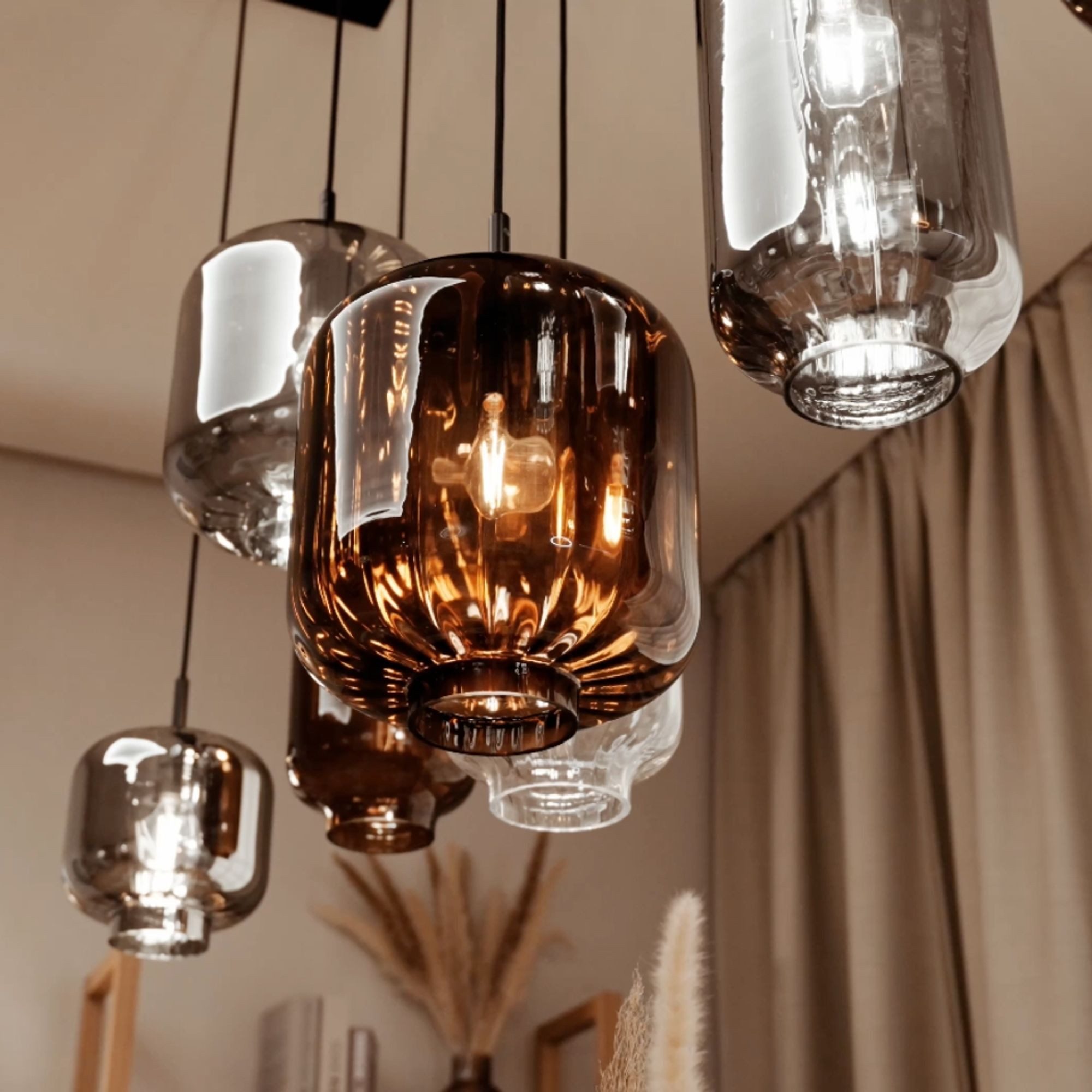 s.luce Pendelleuchte Velo Glas-Pendelleuchte Aufhängung 150cm Schwarz Braun