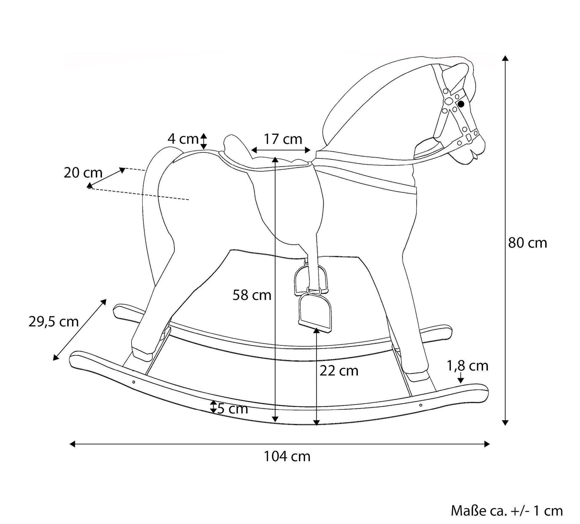 ERST-HOLZ Reitpferd Großes Schaukelpferd Plüschpferd Holzpferd Braun, 96-112 - Schaukelpferd braun - Zaumzeug - Sattel und Steigbügel
