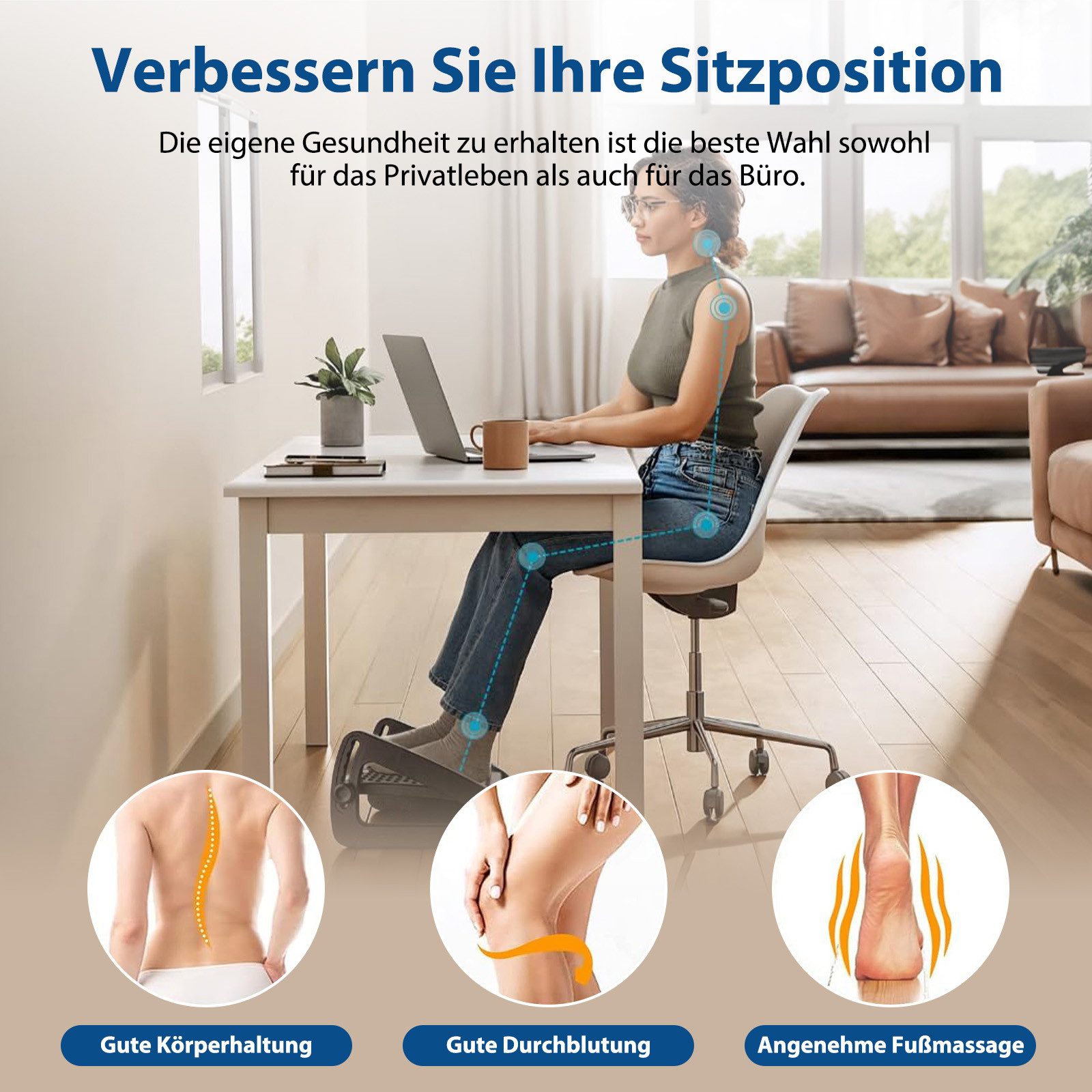 AKKEE Fußhocker Höhenverstellbar, mit Massageoberfläche, Fußstütze, Ergonomisches Design