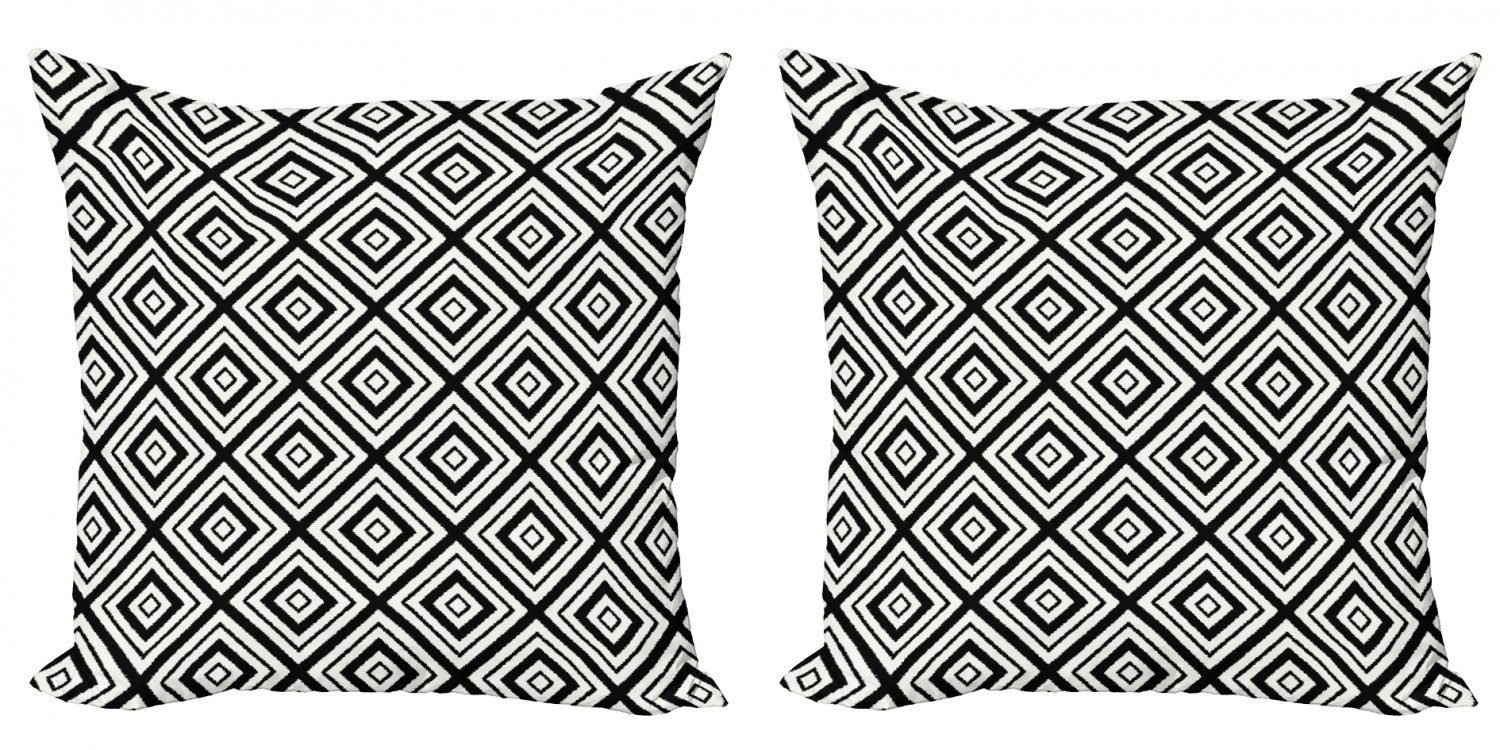 Kissenbezüge Modern Accent Doppelseitiger Digitaldruck, Abakuhaus (2 Stück), Schwarz und weiß Rhombus Maßwerk