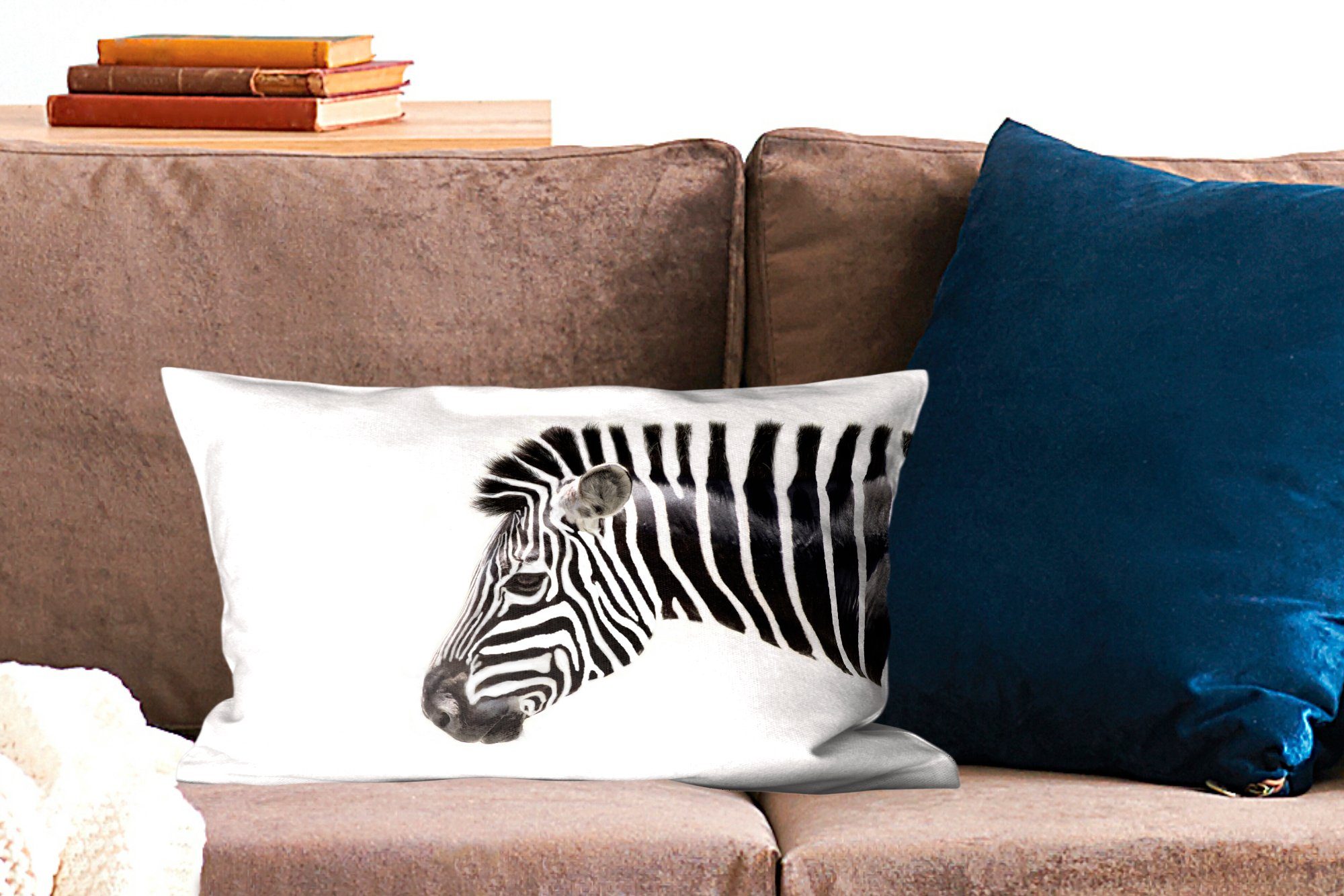MuchoWow Dekokissen Weiß, mit Wohzimmer Zebra Dekokissen - Zierkissen, - Füllung, Schlafzimmer Tiere Dekoration