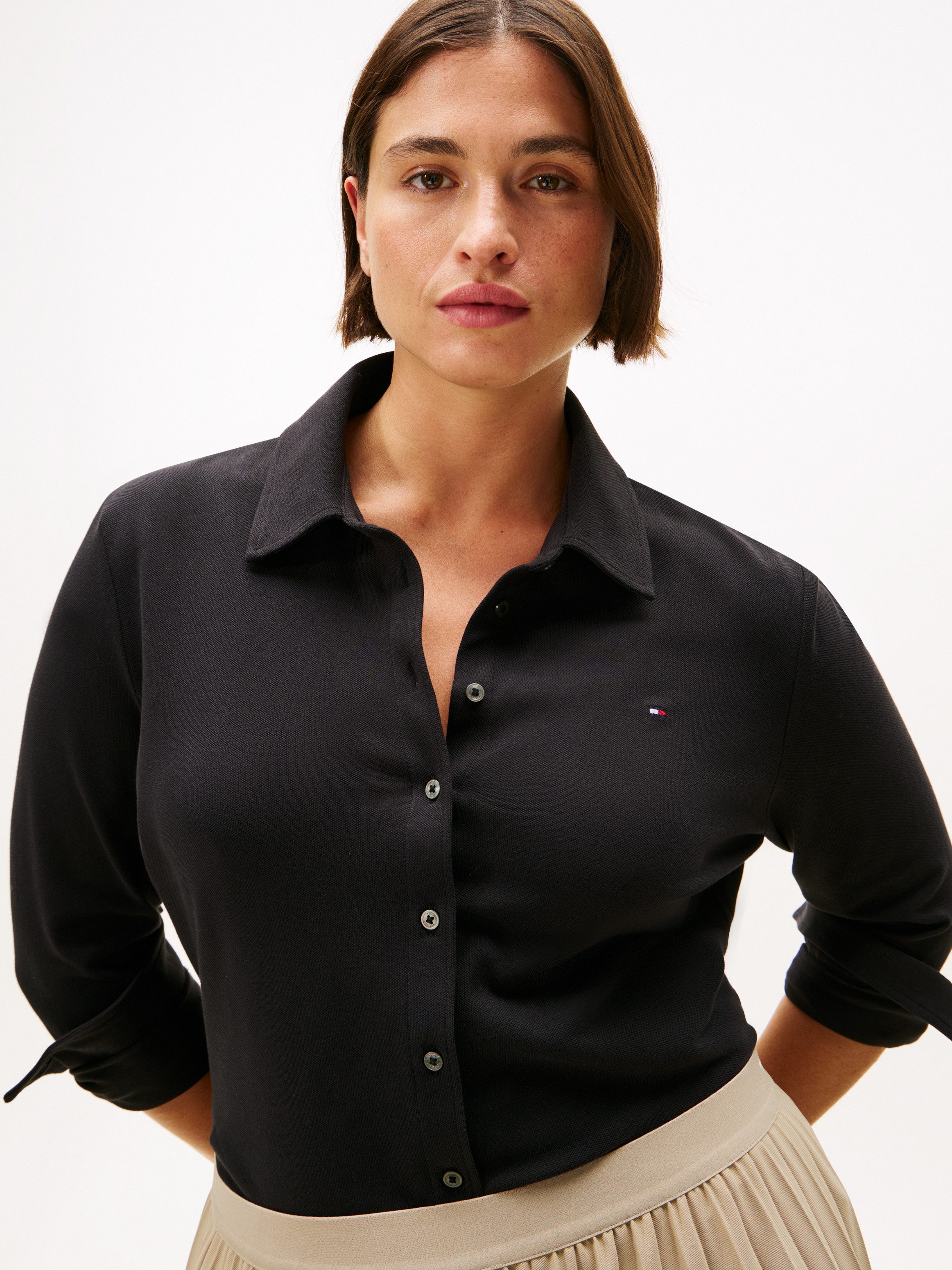 Tommy Hilfiger Curve Langarmbluse CRV 1985 SLIM PIQU in großen Größen, aus günstig online kaufen