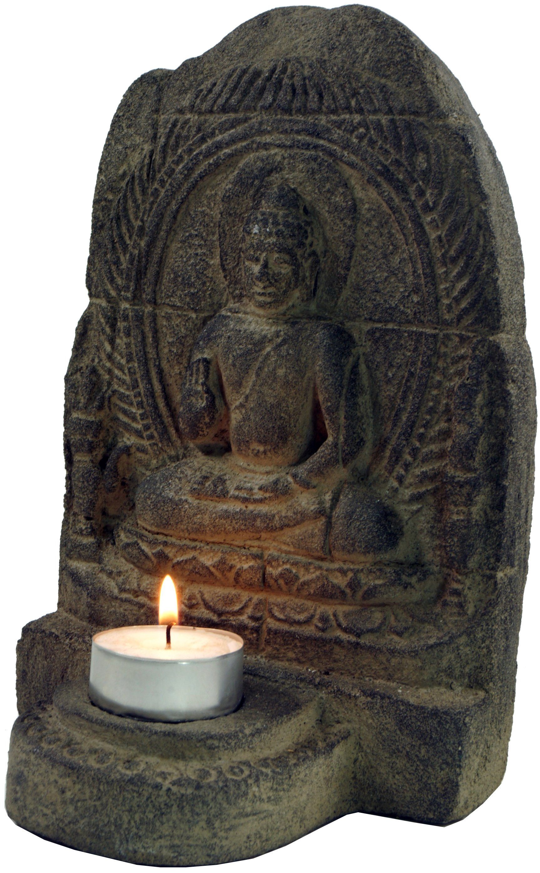 Guru-Shop Buddhafigur Minitempel, Stein Teelichthalter aus Buddhafigur