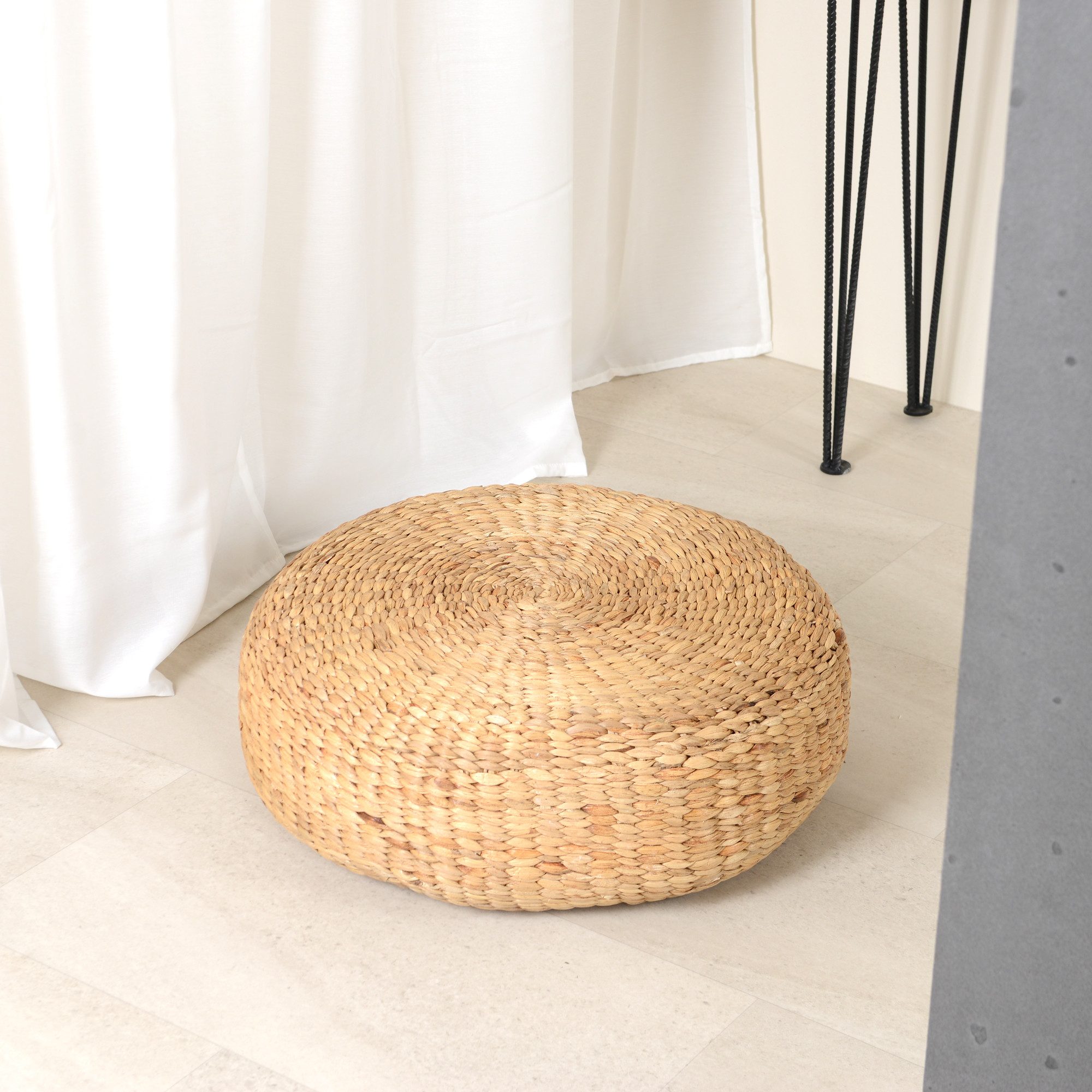 wohnfreuden Hocker Sitz-Pouf Bruno 55 cm aus Wasserhyazinthe natur, 30739