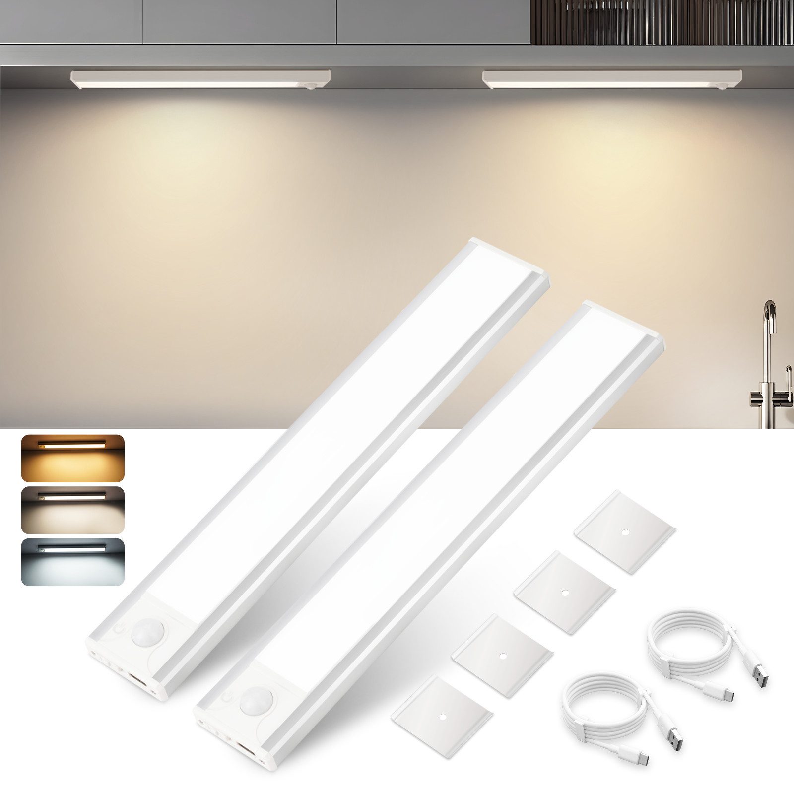 LED Unterbauleuchte mit Bewegungsmelder Aufladbar Schranklicht USB 1500mAh Flur Cabinet