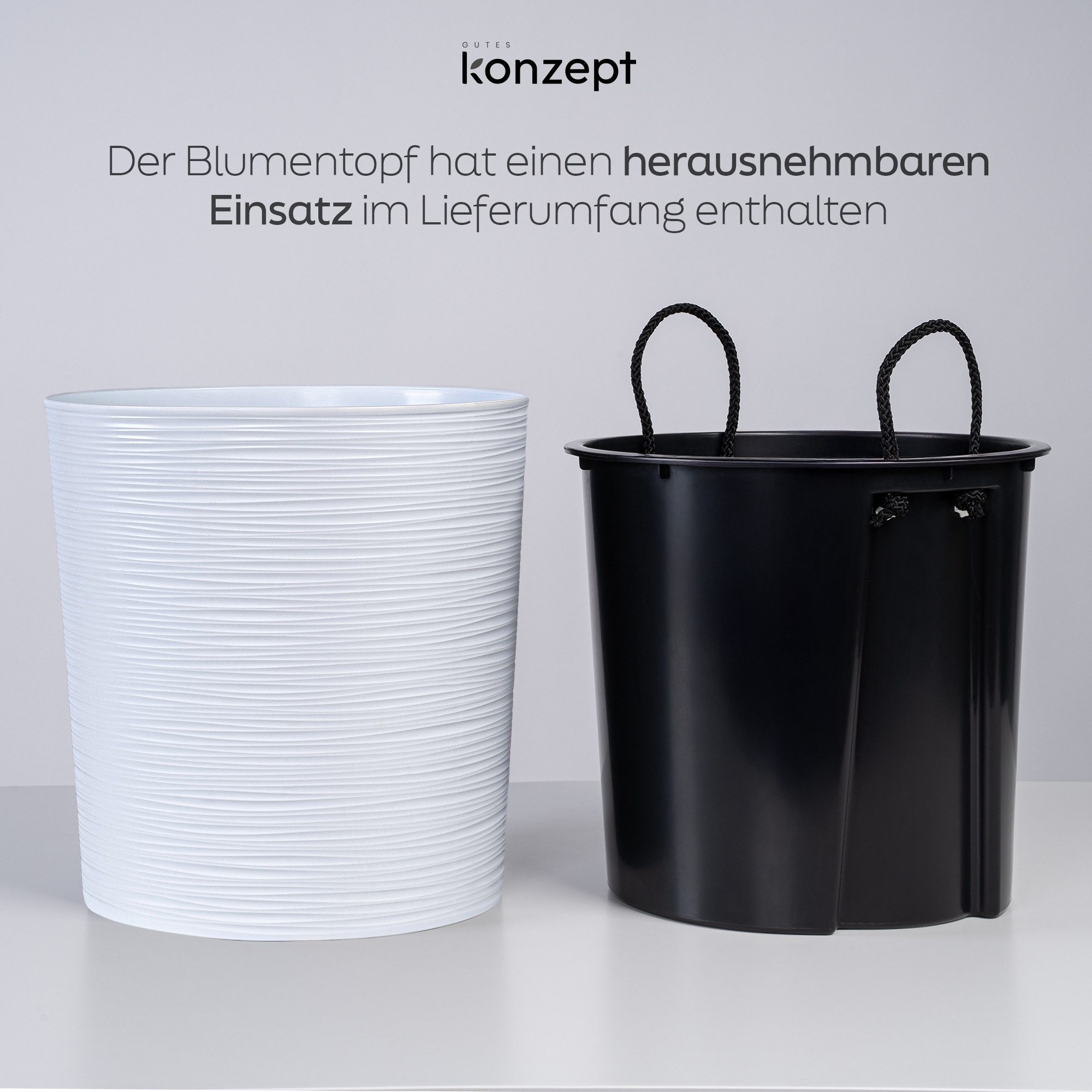 KONZEPT Blumentopf Pflanztopf Groß Innen, 30cm Meißelspuren-Design, Mit Inneneinsatz (1 St), ideal für den Innenbereich