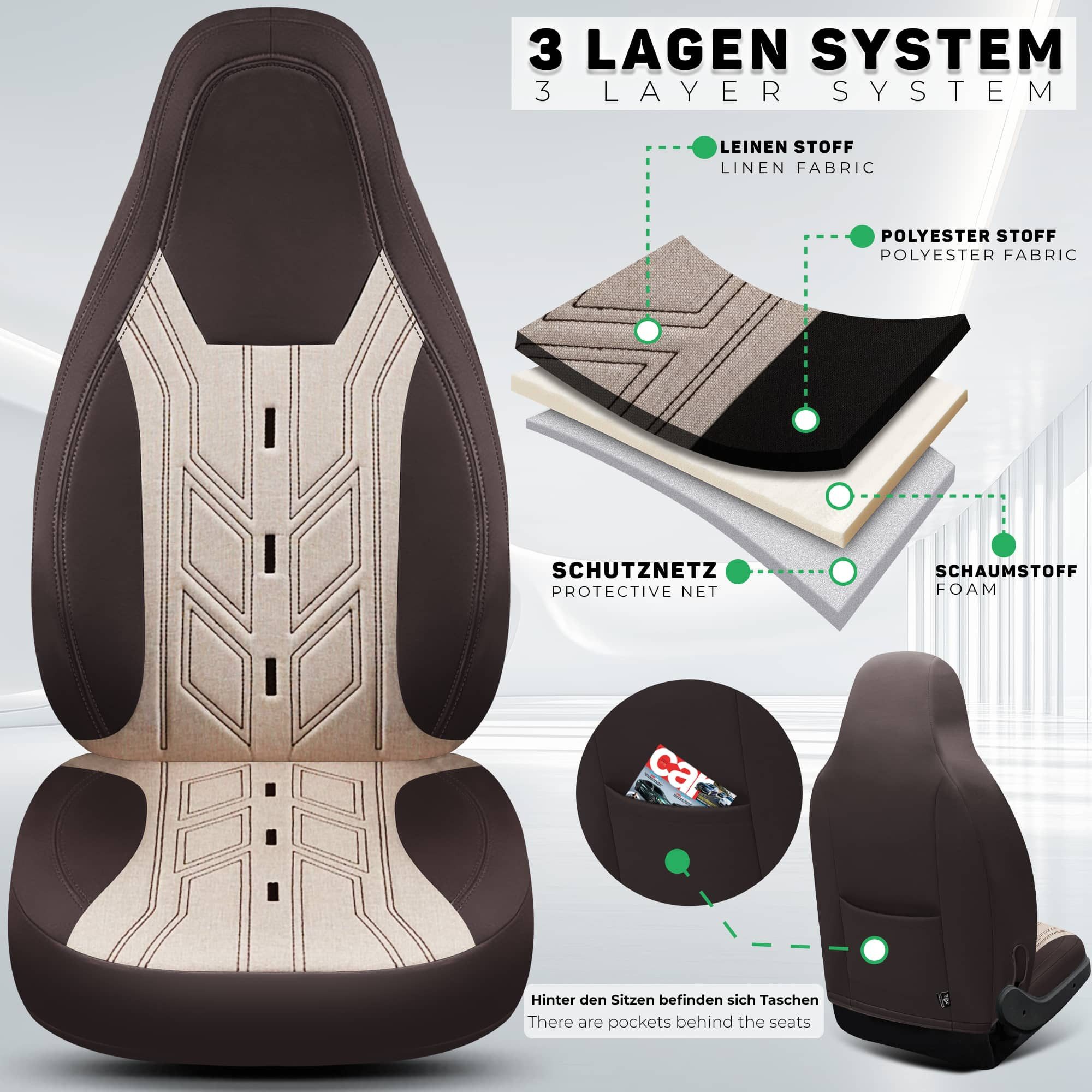 BREMER SITZBEZÜGE Autositzbezug für Challenger Etape Edition (BC10), Set, 2-tlg., Schonbezüge Sitzbezüge Fahrer und Beifahrer, in Braun/Beige