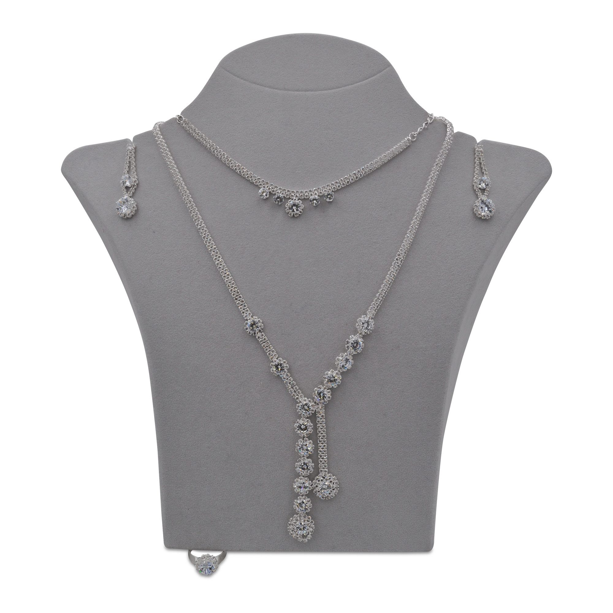 Steuer Collierkettchen Kette Ohrringe Armband Ring Metall glanz Strass weiß günstig online kaufen