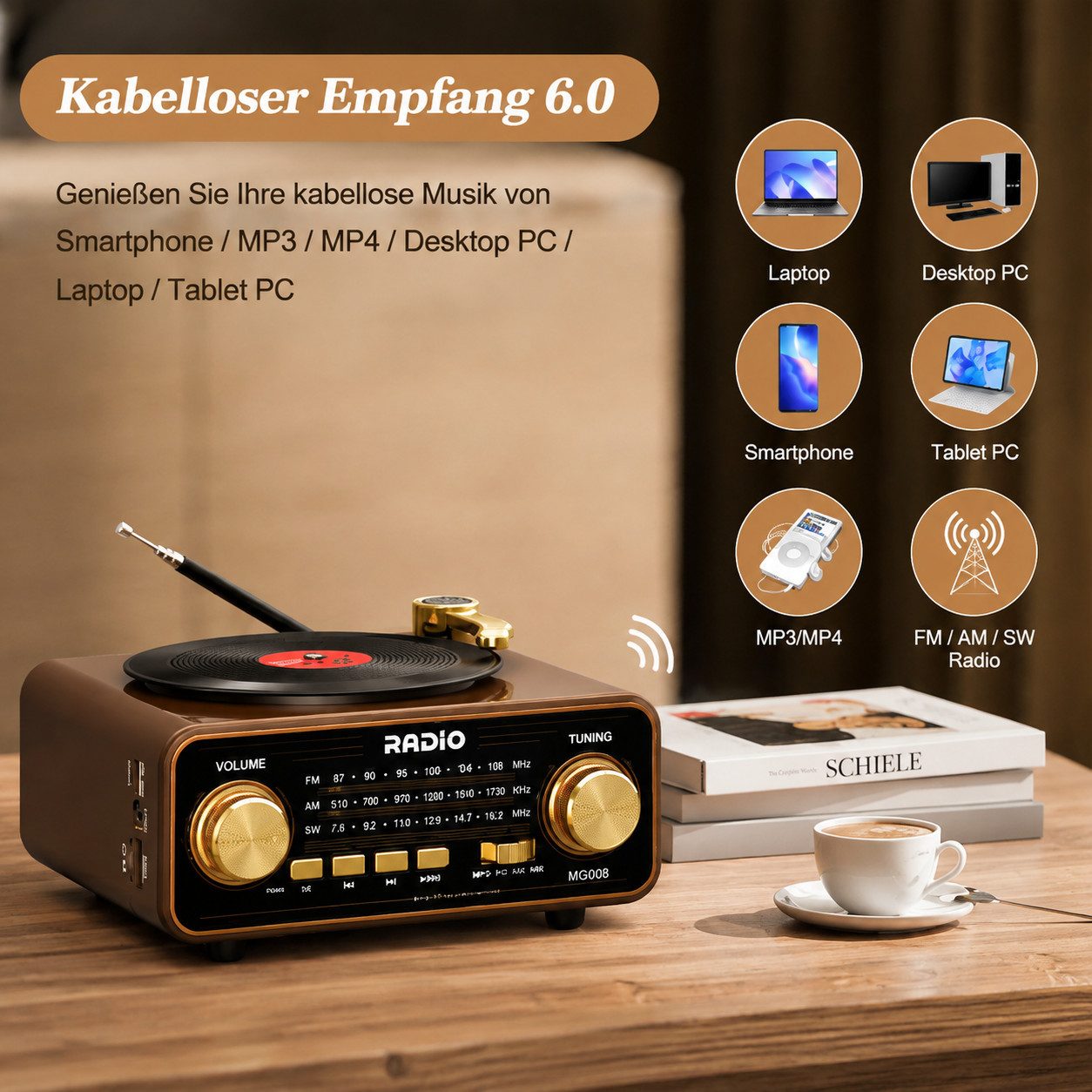 ibettertec Retro Radio mit Bluetooth 6.0, Tischradio Holz mit TF Karte MP3 Player Radio (Klassisches Holzdesign mit moderner Technik – kabellose Musik, vielseitiger Radioempfang und einfache Bedienung für Zuhause)