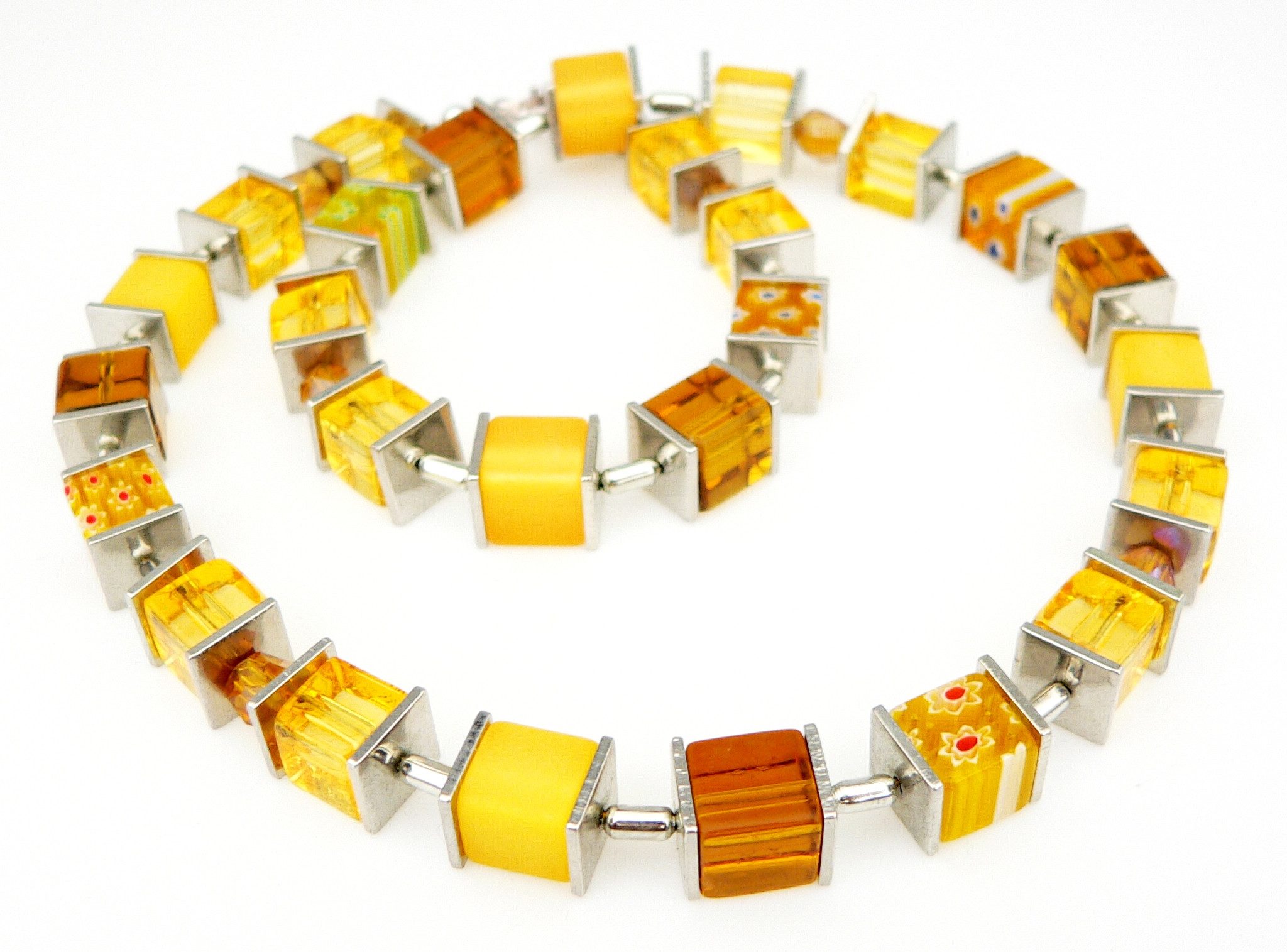 traumschmuck Collier 092t Würfelkette Würfel Glas Millefiori Polaris gelb mais topas (inkl Schmuckbox), handgefertigt, Made in Germany