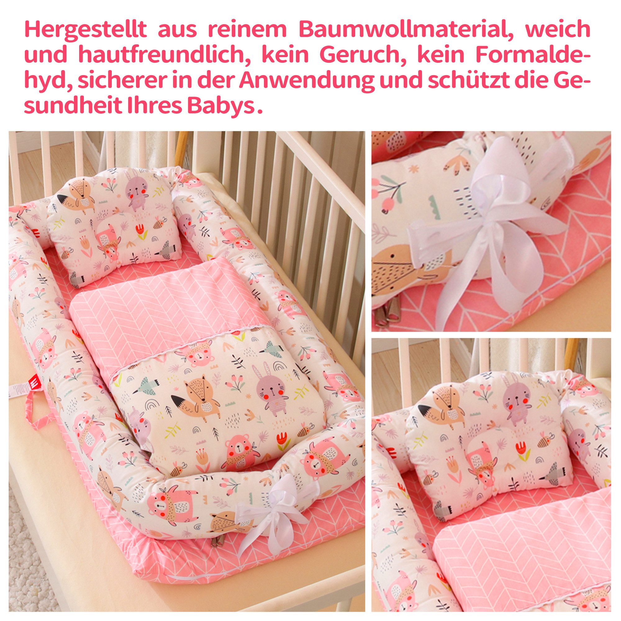 SEHAUSEU Kuschelnest Bettnestchen Babylounge Babykokon mit Decke und Kissen Wickelauflage – Bild 4 von 5