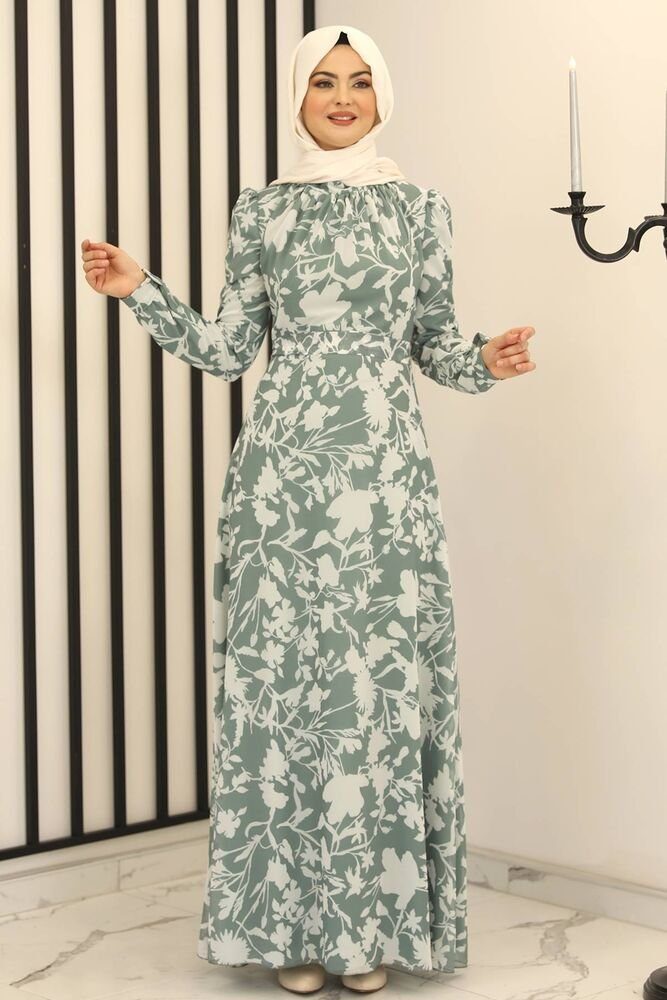 Modavitrini Chiffonkleid Damen Abendkleid Efeu-Ivy Mint Hijab Kleid  Sommerkleid Maxikleid