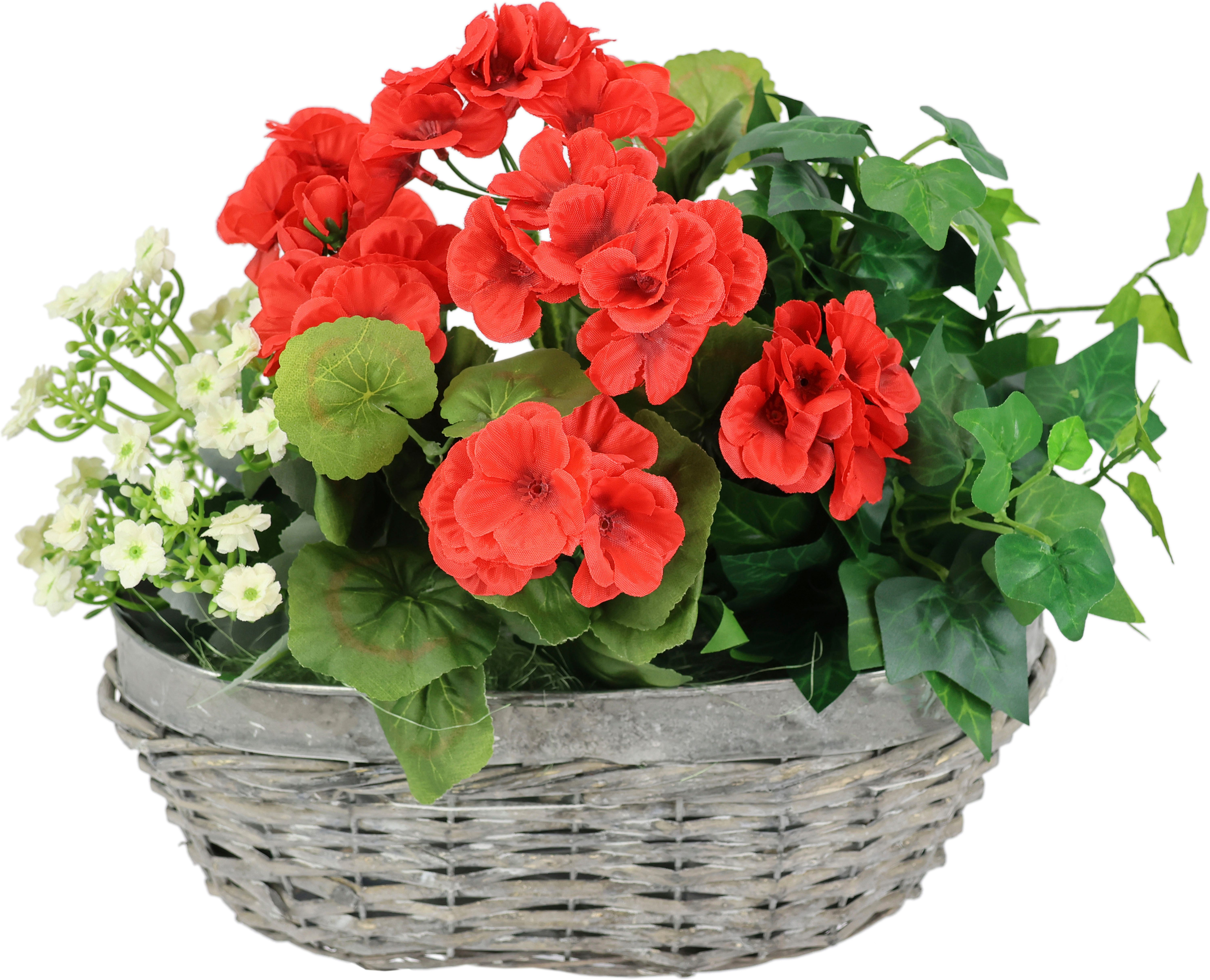 Kunstblume Gesteck Geranien mit Blüten