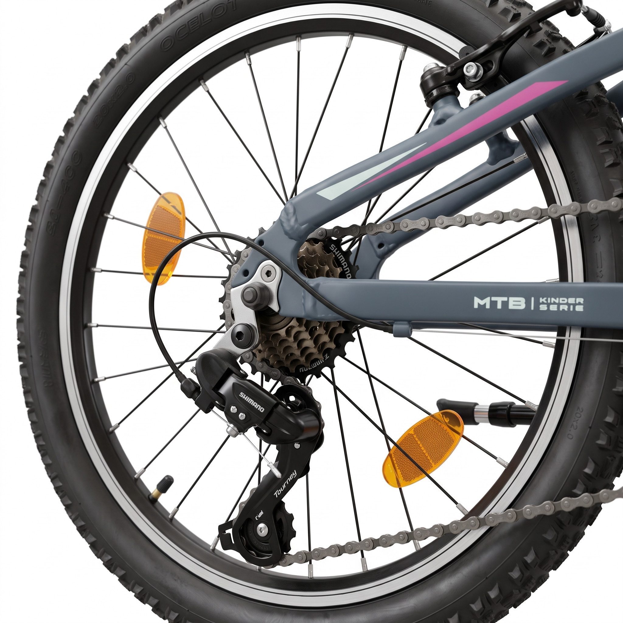 BERLIN BIKE Kinderfahrrad 20 Zoll MTB Kid Grizz Serien, leichtes Aluminiumrahmen, 7 Gang Shimano RD-TY200 Schaltwerk, Kettenschaltung, Mitwachsend dank höhenverstellbarem Sattel und Lenker