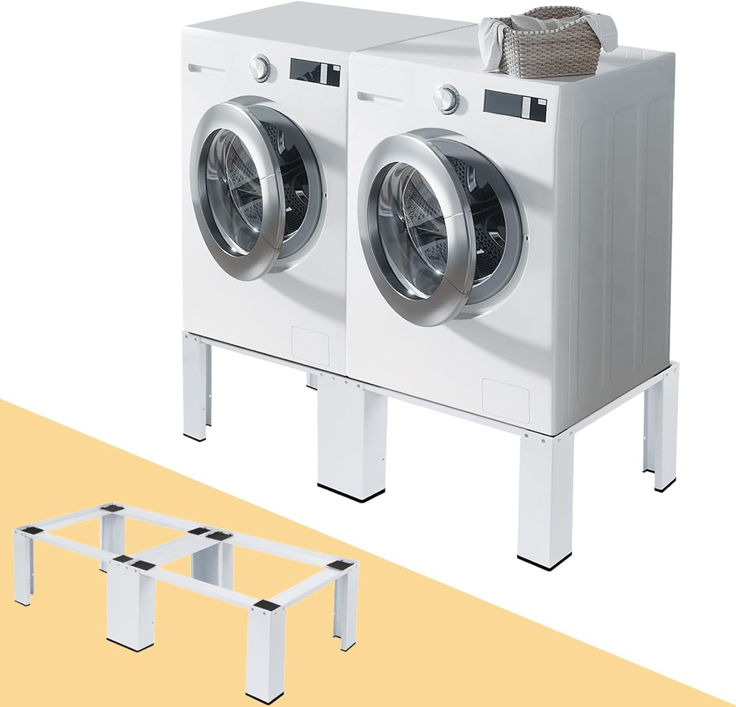 XIIW Waschmaschinenuntergestell Stabiler Doppel Unterschrank Podest Erhöhung Unterbau Max. 2x 150KG, Zubehör für 126x54cm, 2-Fach Waschmaschinen-Sockel, für Waschmaschine und Trockner