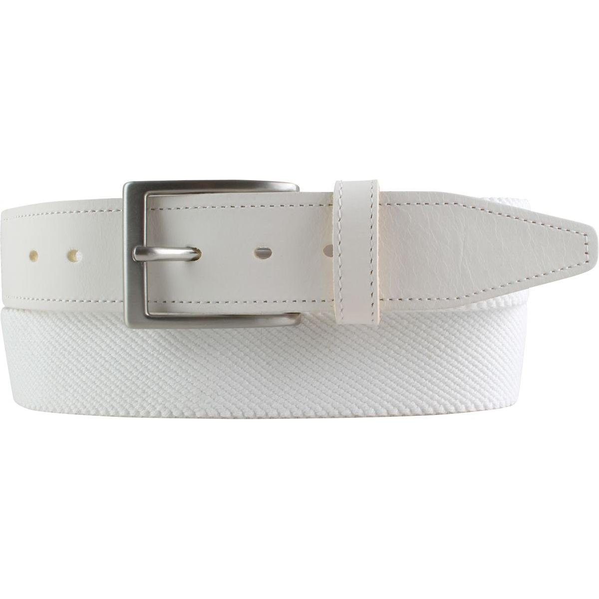 3,5cm Ledergürtel - Weiß mit echtem Hochwertiger Elastischer Stretch-Gürtel Leder Gürte BELTINGER