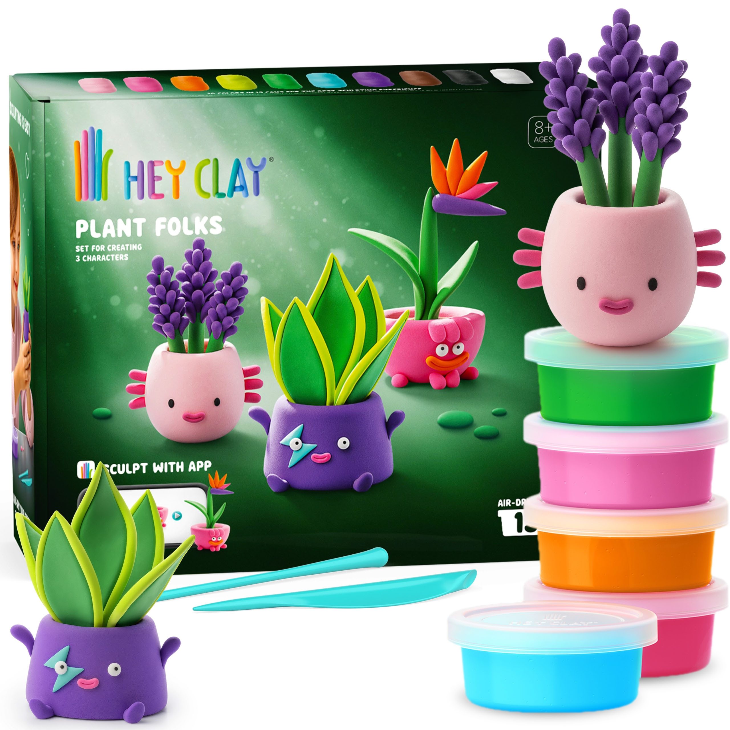 Sarcia.eu Modelliermasse Hey Clay Grüne Team Knetmasse zum Spielen + Zubehör, 15 Farben