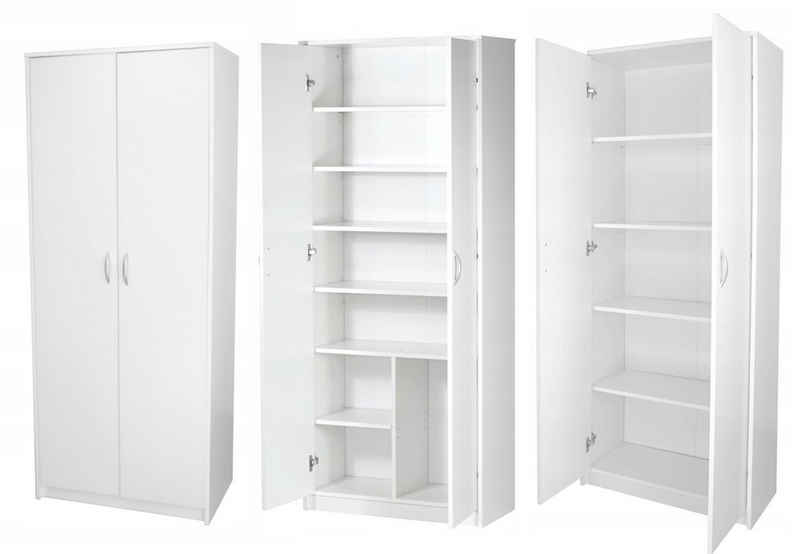 Home Collective Mehrzweckschrank Schrank Kleiderschrank weiß 74cm Breite 180cm Höhe Mehrzweckschrank mit 6 Einlegeböden, Extra-Fach, Haushaltsschrank Schuhschrank