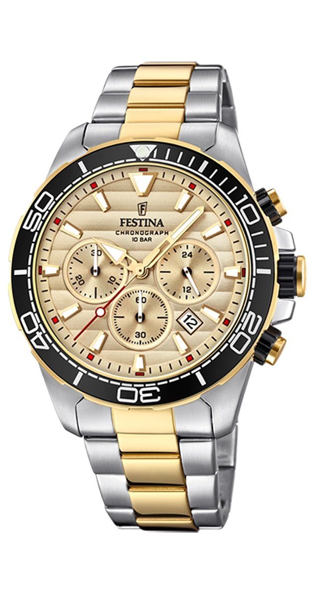 Festina Quarzuhr Festina Herren Uhr F20363/1 Edelstahl, Herren Armbanduhr  rund, Edelstahlarmband silber, gold, Armbanduhr