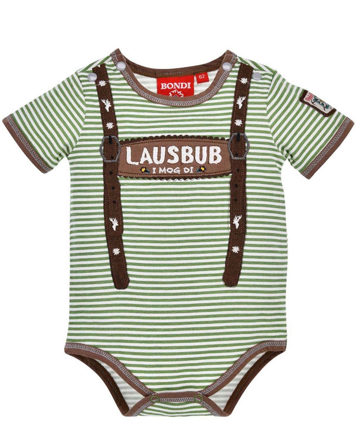 Strampler BONDI Baby Kurzarm Body 'Lausbub' 91636, Grün ges