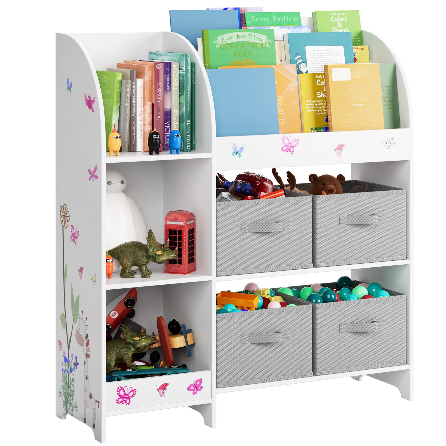 HOMECHO Spielzeugtruhe, Kinderregal mit 4 Stoffschubladen, Weiß, Kinderzimm günstig online kaufen