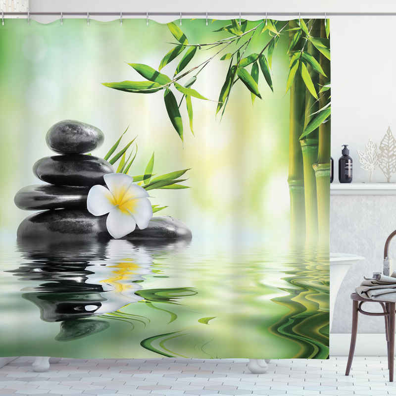 Abakuhaus Duschvorhang Moderner Digitaldruck mit 12 Haken auf Stoff Wasser Resistent Breite 175 cm, Höhe 180 cm, Garten Bambus japanische Relax