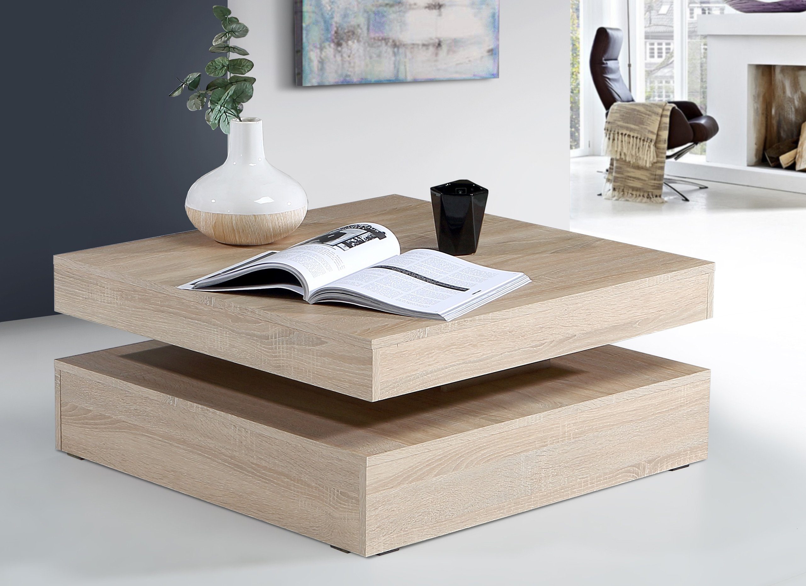 Newroom Couchtisch Sonoma Eiche 78 cm, Couchtisch Sonoma Eiche Modern Wohnzimmertisch Sofatisch Wohnzimmer