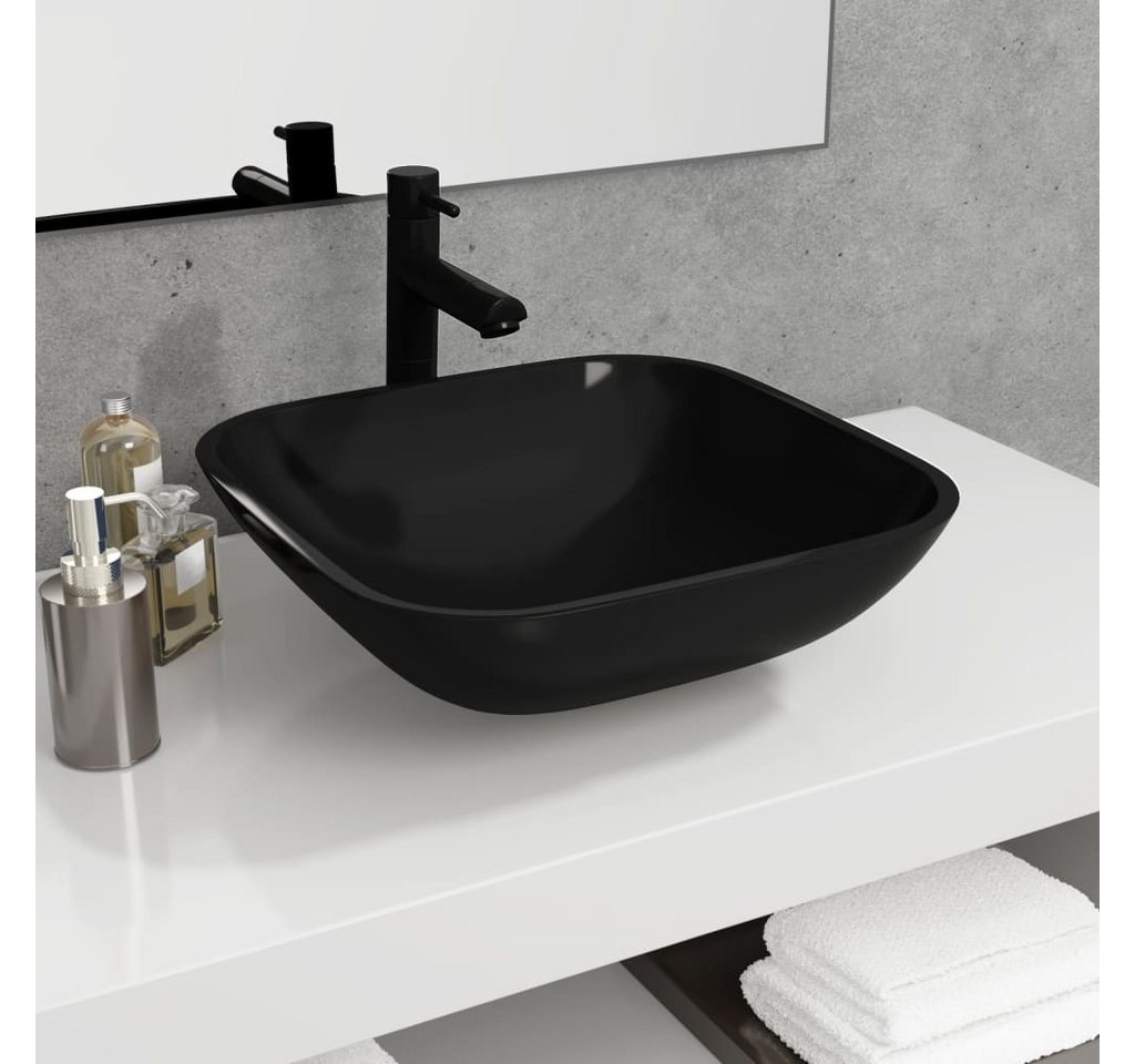 Thumbnail - vidaXL Waschbecken Waschbecken Badezimmer Aufsatzwaschbecken Glas 42x42x14 cm Schwarz