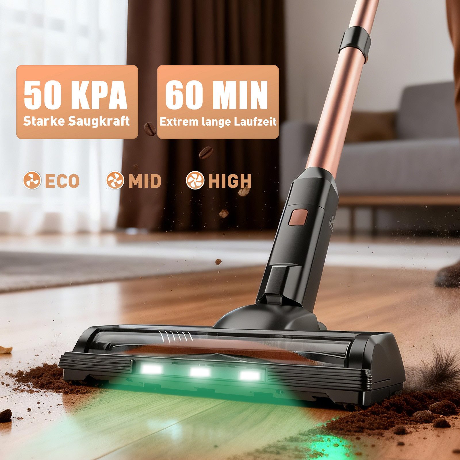 INSE Akku-Hand-und Stielstaubsauger Akku Staubsauger 50000Pa/1.2 L/60 Min, Staubsauger Kabellos, 1,2L Staubbehälter, mit LED Display,3 Saugstufen,Akkusauger, 2500mAh Für Teppich,Tierhaare