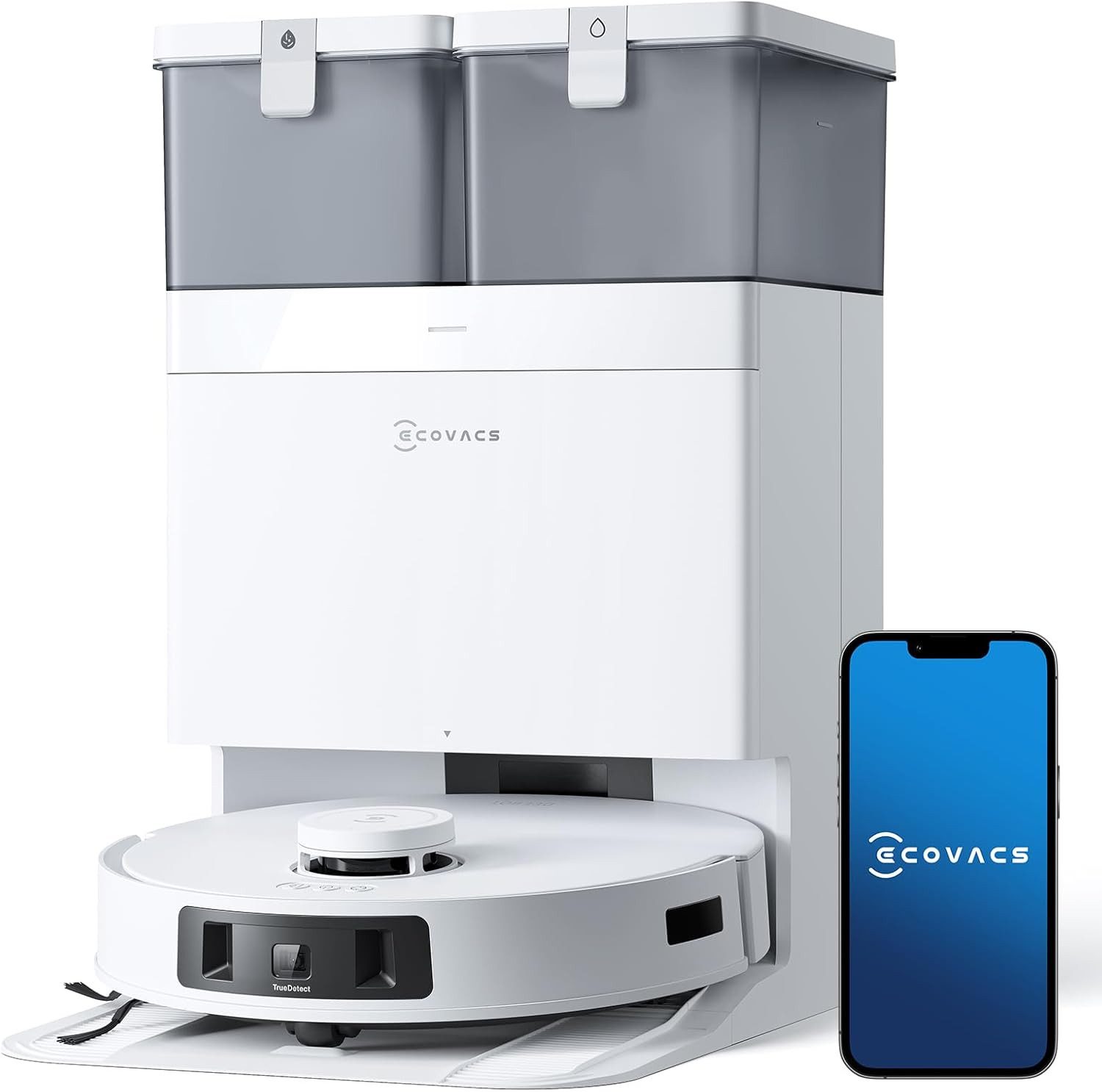 ECOVACS Saugroboter DEEBOT T30C Pro Omni Saugroboter mit Wischfunktion, 12800Pa Saugkraft, Auto-Entleerung, Heißlufttrocknung, 200min Laufzeit