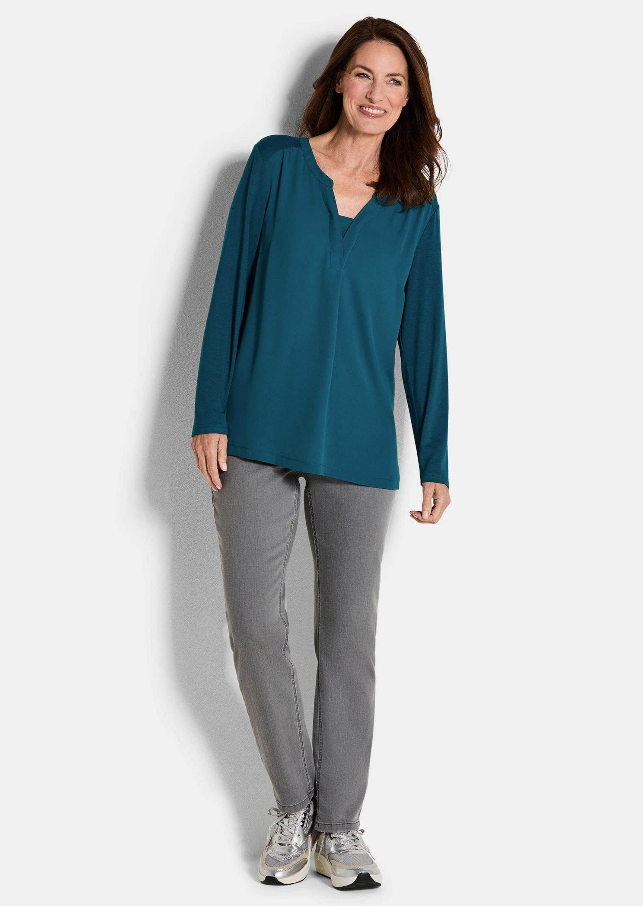 GOLDNER Shirtbluse Elegantes Chiffonshirt mit Jersey-Details Langarmshirt m günstig online kaufen
