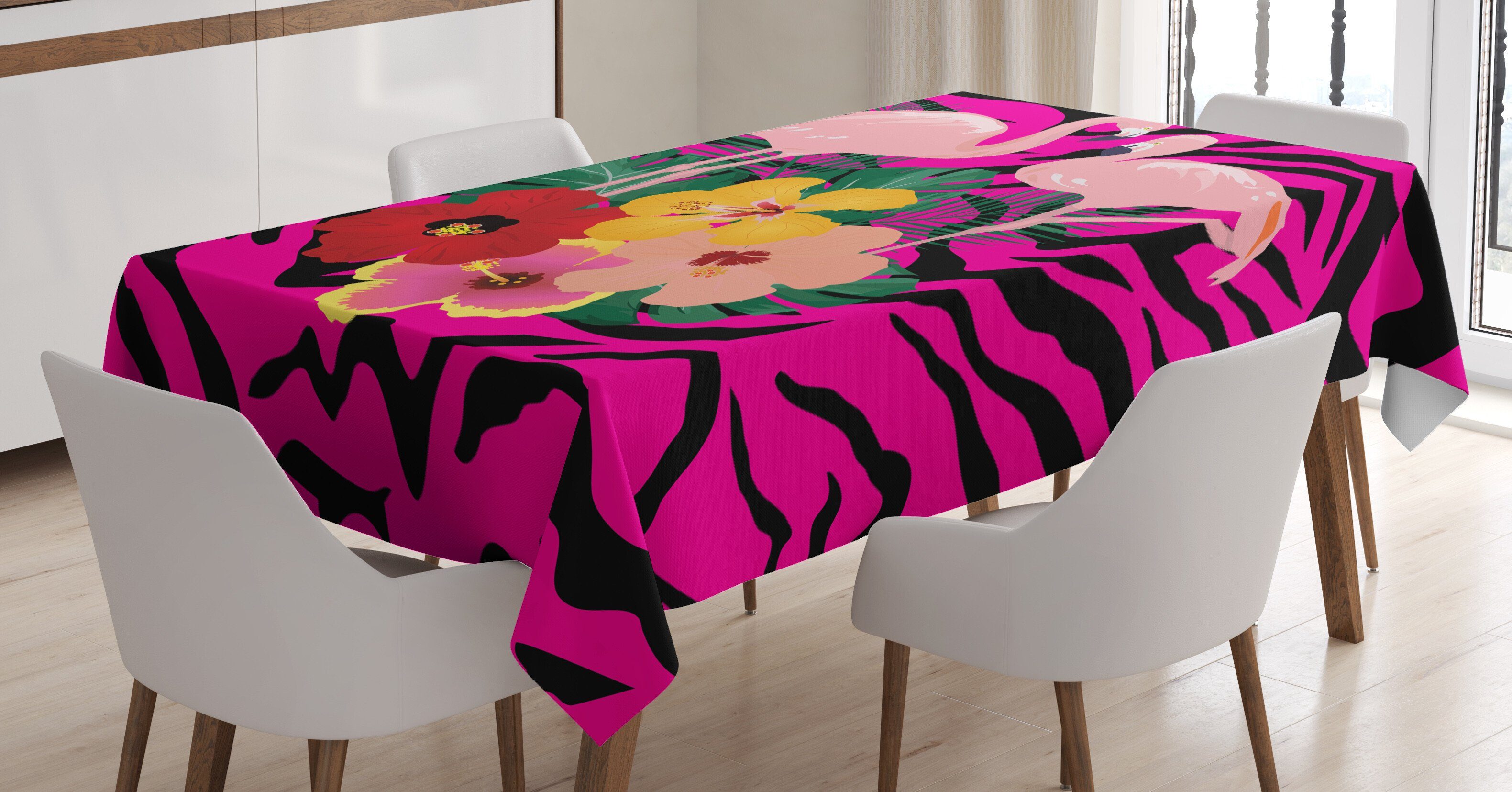 Abakuhaus Tischdecke Farbfest Waschbar Für den Außen Bereich geeignet Klare Farben, rosa Zebra Exotische Flamingo Boho