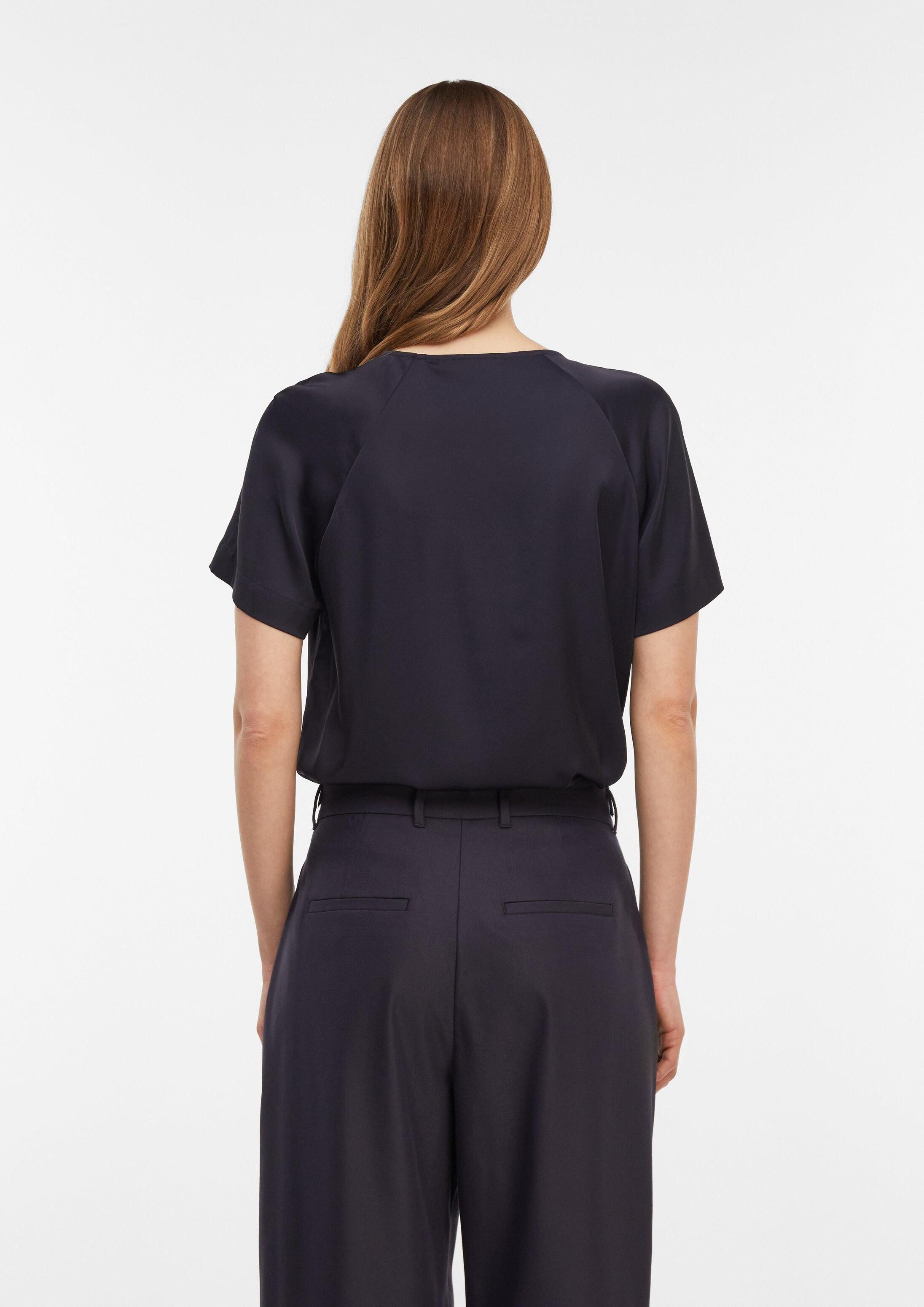 comma Kurzarmbluse Bluse Satinbluse mit Raffung