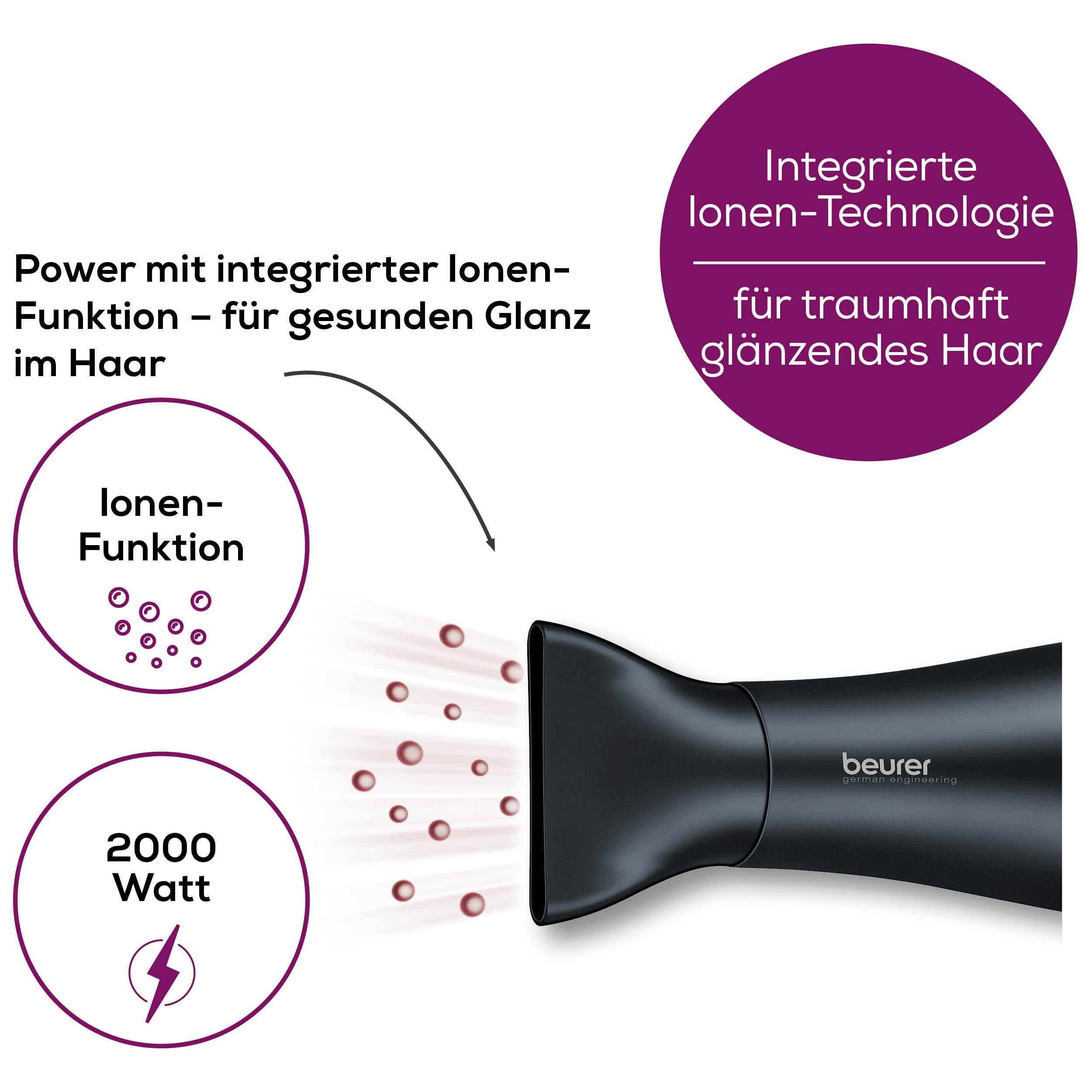 BEURER Haartrockner HC 55, mit Kabeleinzugfunktion und leistungsstarken 2200 Watt, Ionenfunktion für geschmeidig glänzende Haare
