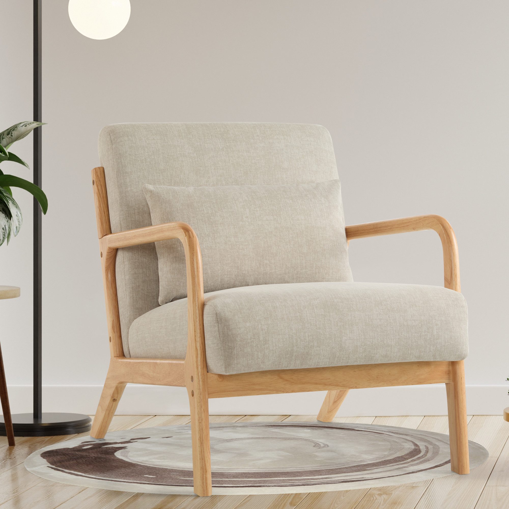Aunekiv Sessel mit Kissen & Holzrahmen, Lesesessel, Mid-Century Sessel (1-St), Perfekt als Relaxsessel für Wohnzimmer und kleine Räume