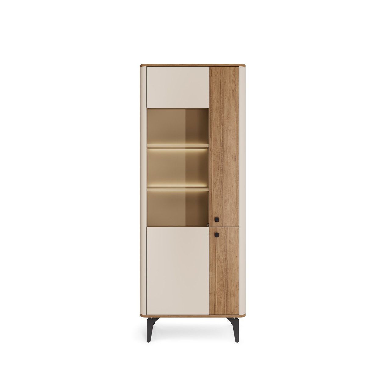 yourhouse24 Vitrine ELENA 73 cm Eiche 2-türig mit Glas Japandi Wohnzimmerschrank Highboard