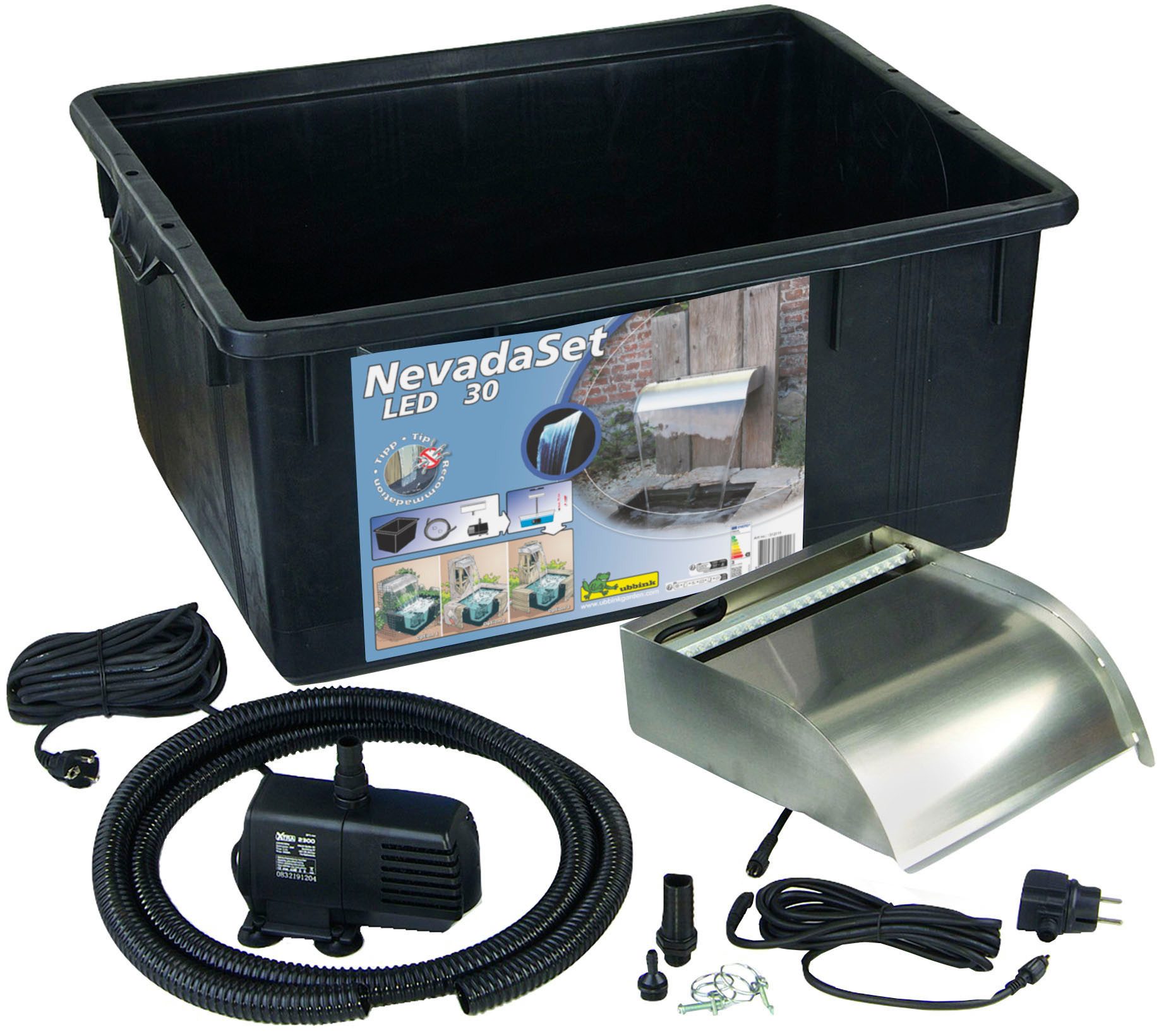 Ubbink Wasserfall Nevada Set 30 cm / mit LED-Beleuchtung / inkl. Wasserbecken, Wasserbecken BxT: 82,5x64 cm, Komplettset mit Pumpe und Anschlussmaterial