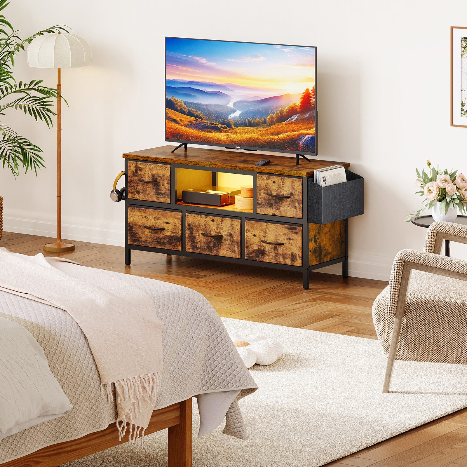 Dripex Lowboard TV Schrank für Fernseher mit LED und Schubladen und offenen günstig online kaufen