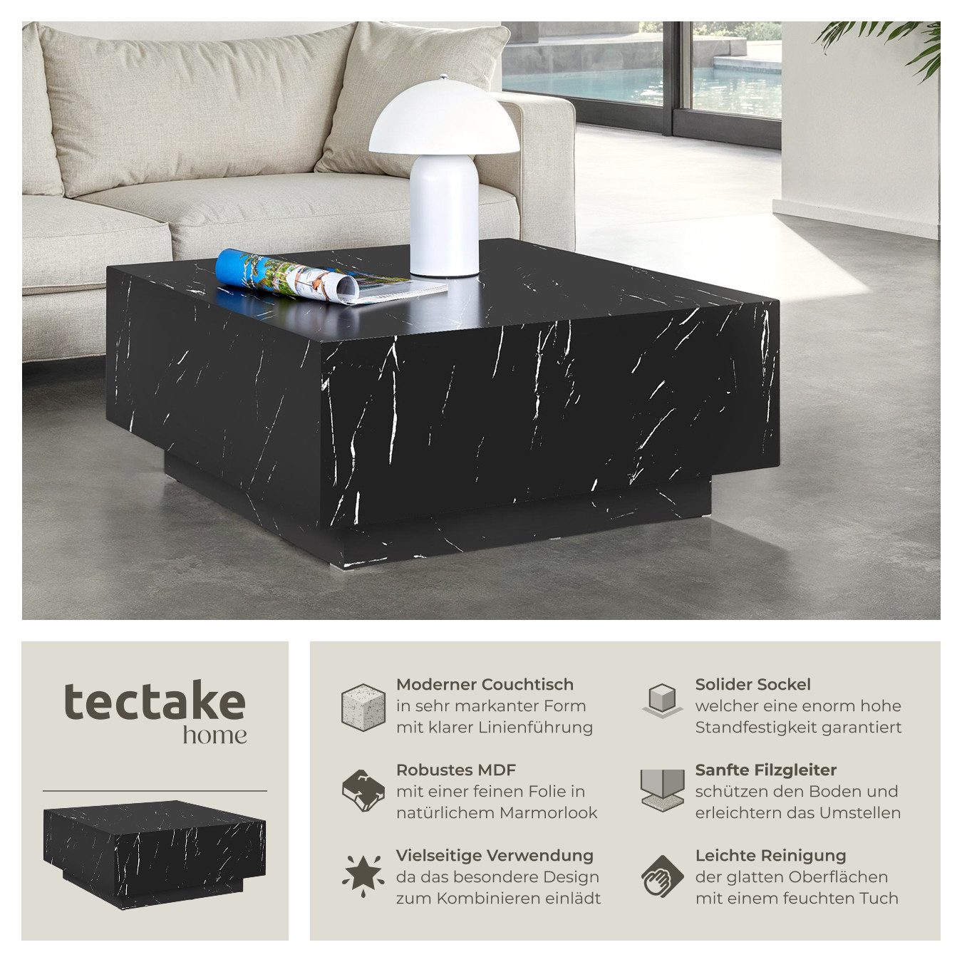 tectake Couchtisch Beistelltisch Lasley mit Standfuß, günstig online kaufen