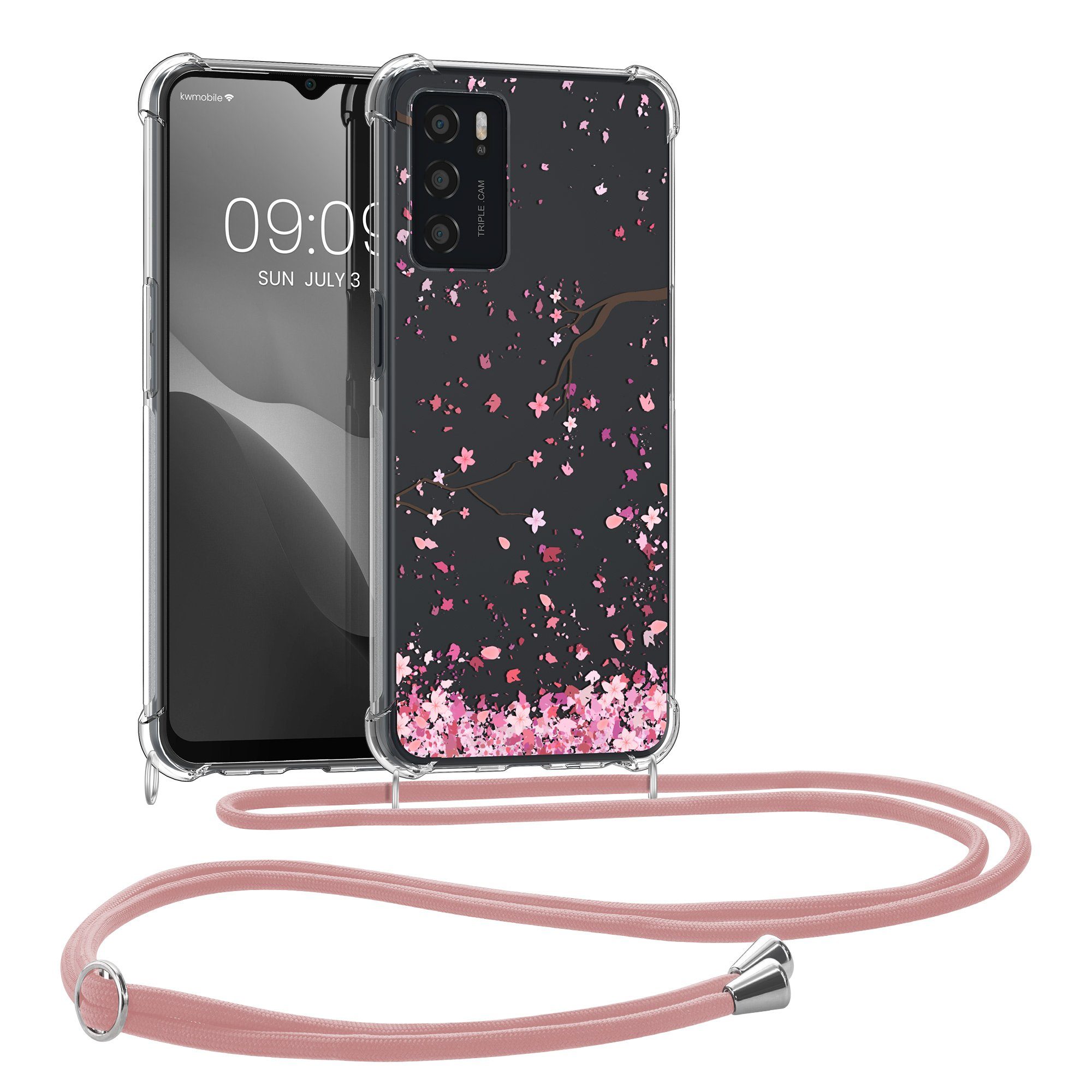 kwmobile Handyhülle Hülle für Oppo A16 / A16s / A54s, Silikon Handyhülle mit Kette - Handykette Handyband