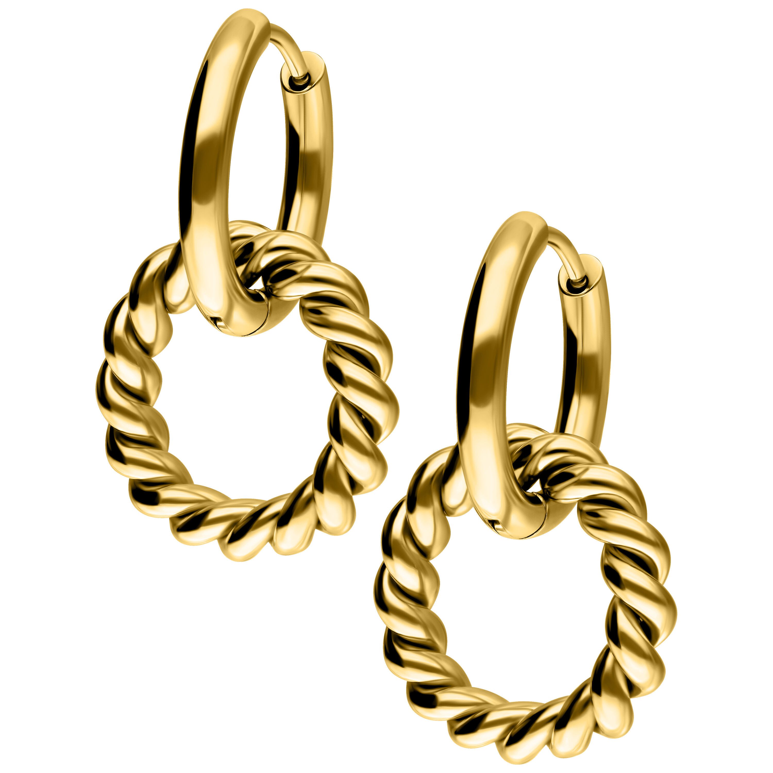 Wildcat Paar Ohrhänger Twisted Circle Hoops - Golden Metal, Chirurgenstahl 316L - wasserfest, langlebig, hautverträglich