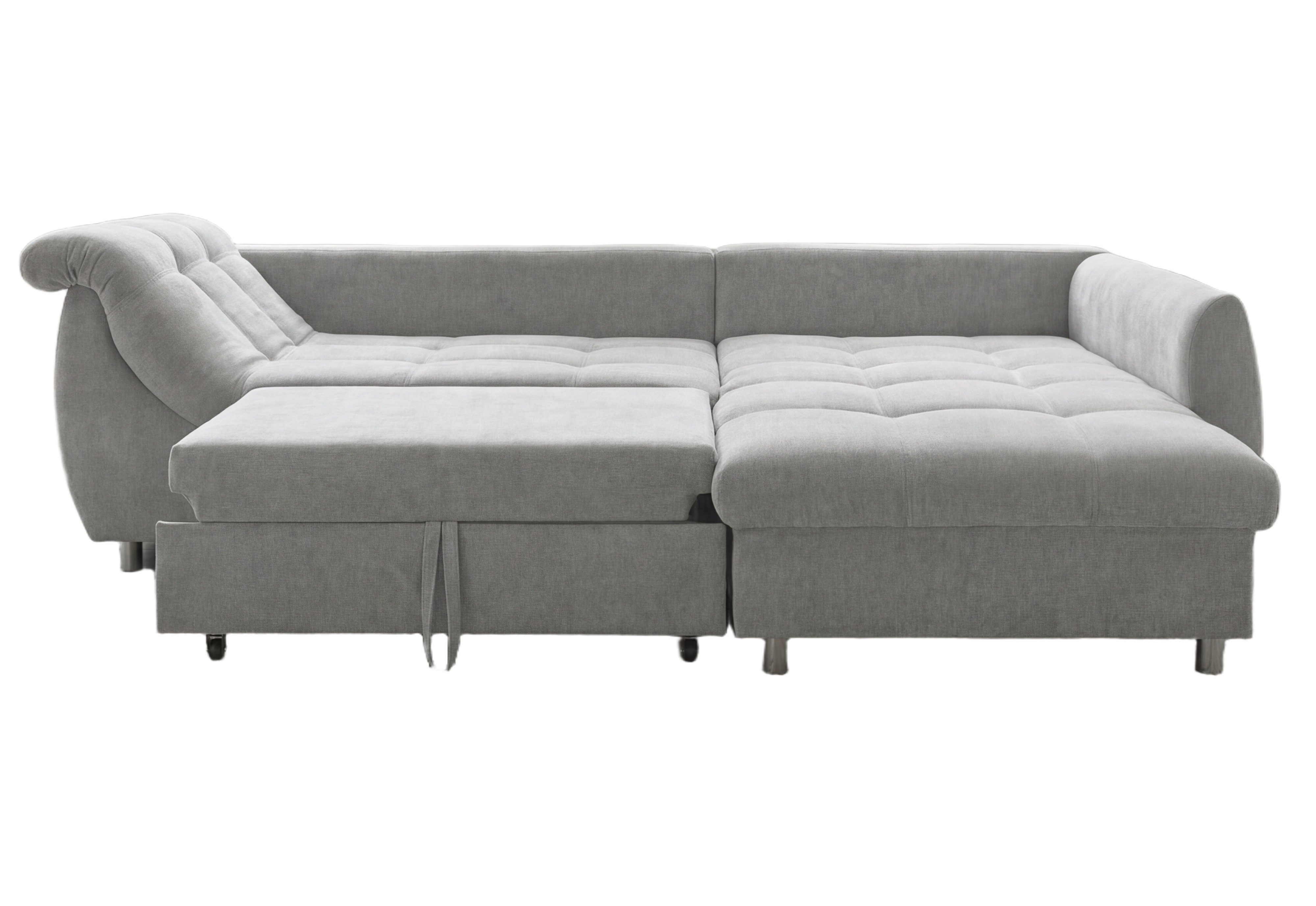 luma-home Ecksofa 17003, mit Bettfunktion B250/T190/H84 cm, Liegefläche 179x190 cm, Ottomane rechts, Wellenunterfederung, Mikrofaser Grau