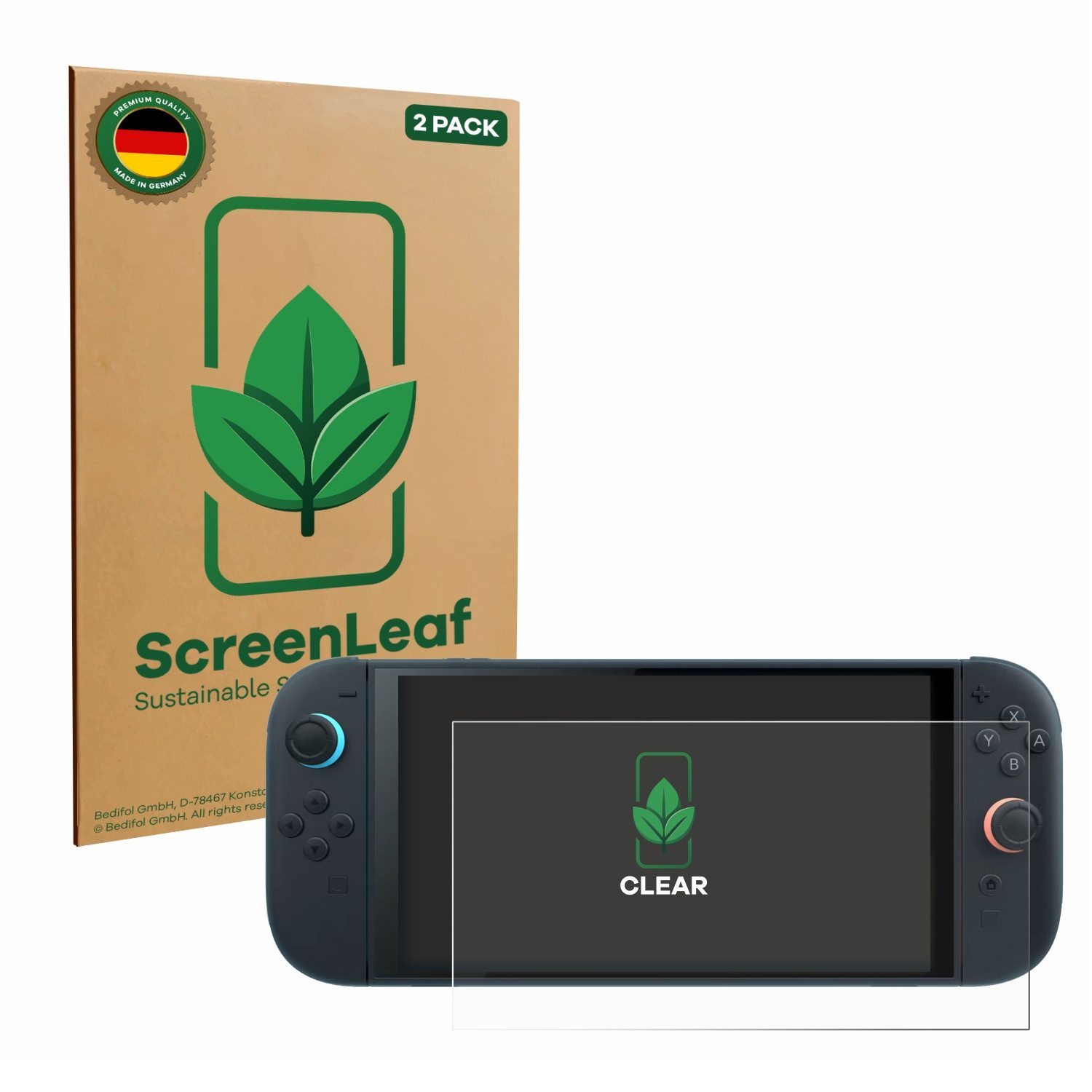 ScreenLeaf Displayschutzfolie Schutzfolie für Nintendo Switch 2, 2 Stück, nachhaltiger Displayschutz Schutz Folie Klar Transparent