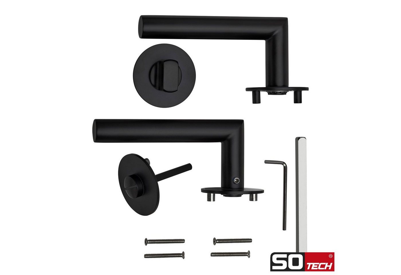 Thumbnail - SO-TECH® Drückergarnitur THORE Edelstahl, Flachrosetten, magnetische Cliptechnik, Bad / WC Türen Türgarnitur schwarz gal...