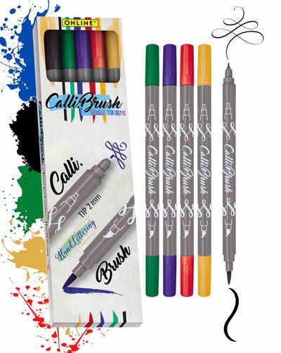 Online Pen Fineliner Calli.Brush, 5x Handlettering Stifte Set, bunte Brush Pens, verschiedene Spitzen