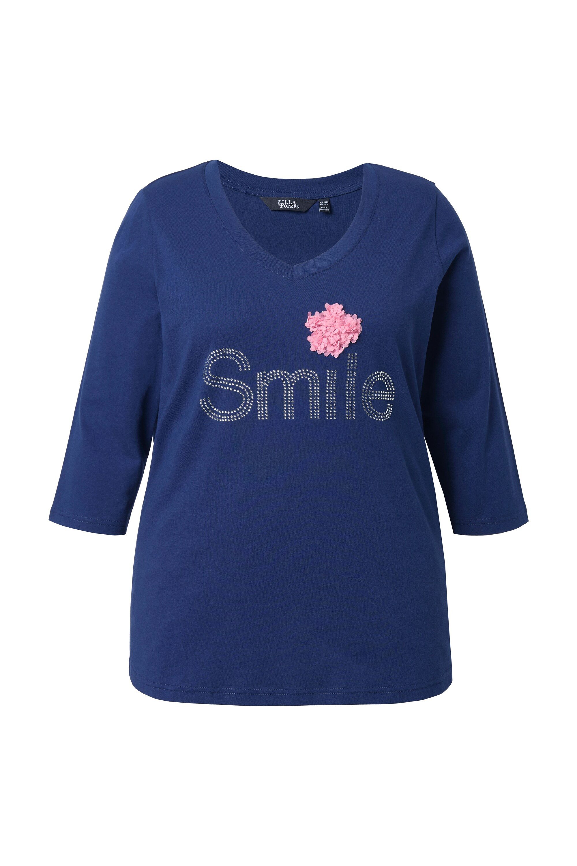 Ulla Popken T-Shirt Shirt Smile Classic V-Ausschnitt 3/4-Arm günstig online kaufen