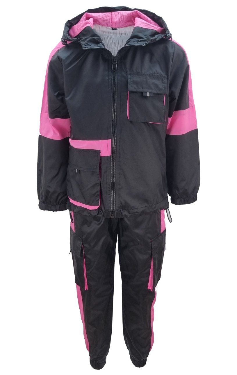 Windjacke + Schwarz/Pink Regenanzug Matschanzug Regenkombination Fashion Regenanzug MF678 (Set, Jacke Hose) Girls