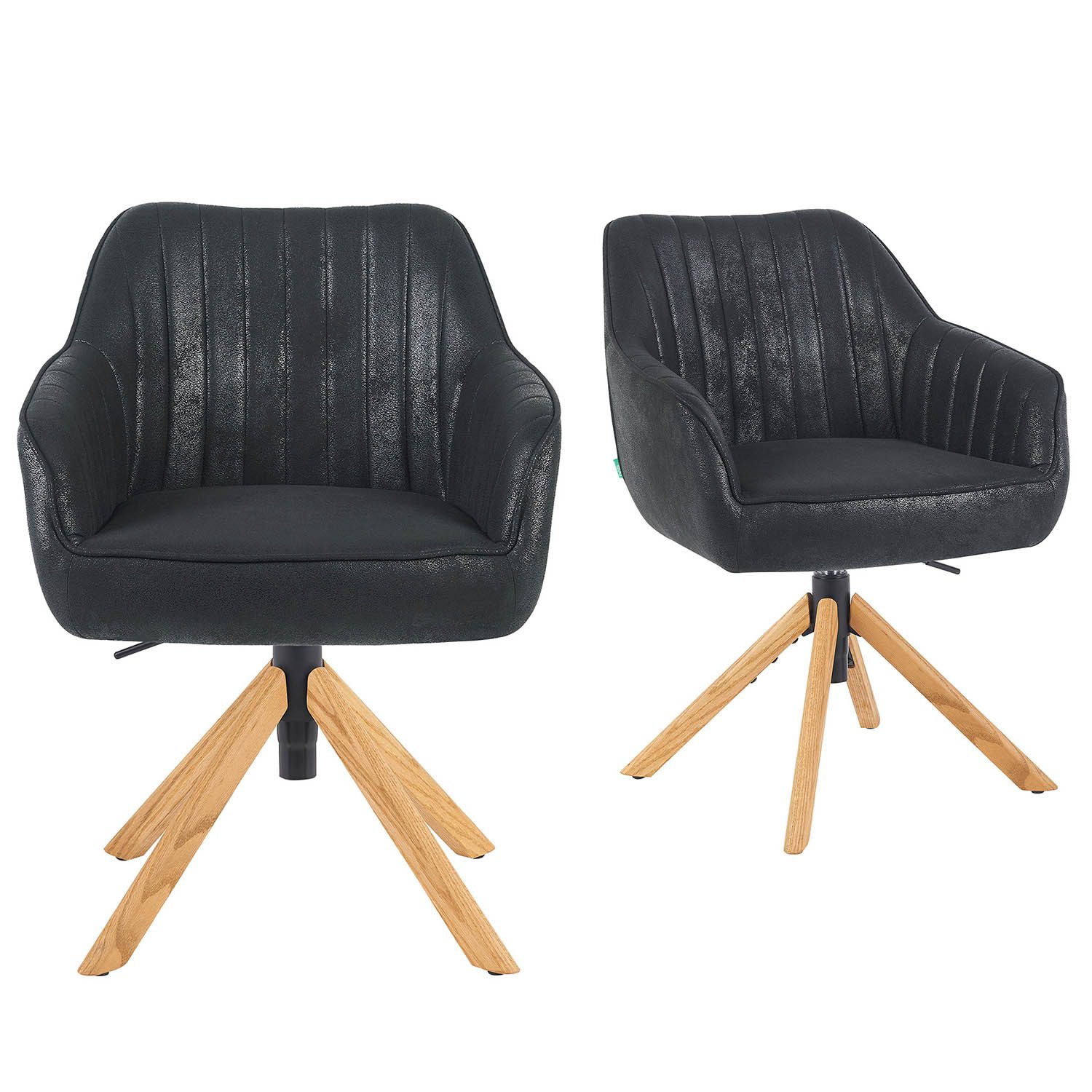 DUBI Möbel Polsterstuhl Mika-Luis, Federkern, Eiche geölt, 360° drehbar & höhenverstellbar im 2er-Set