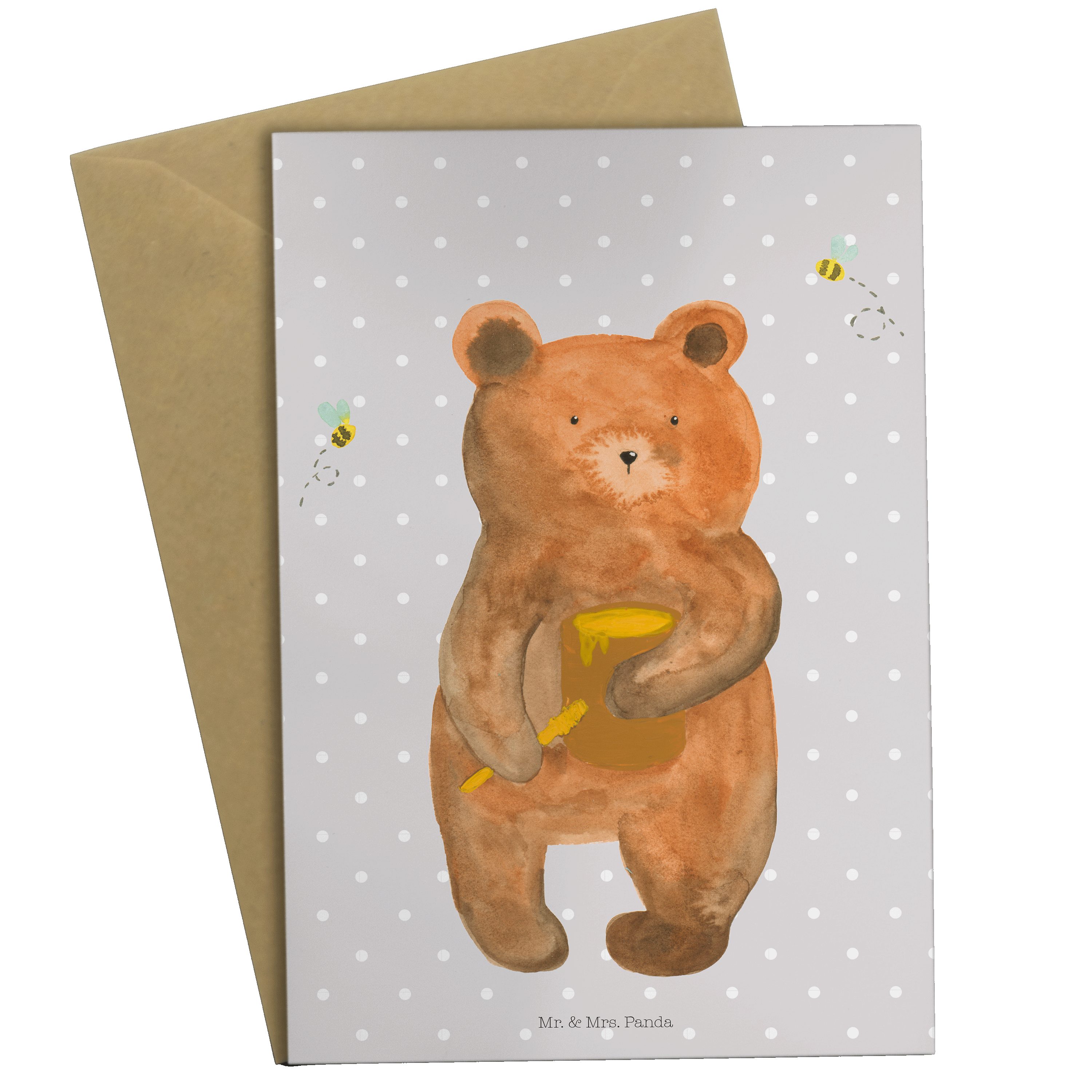 Mr. & Mrs. Panda Grußkarte Honigbär - Grau Pastell - Geschenk, Liebe, Teddy, Einladungskarte, Ho